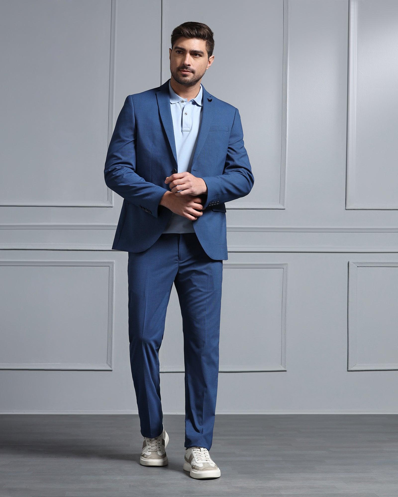 Two Piece Navy Textured Formal Suits - Waves