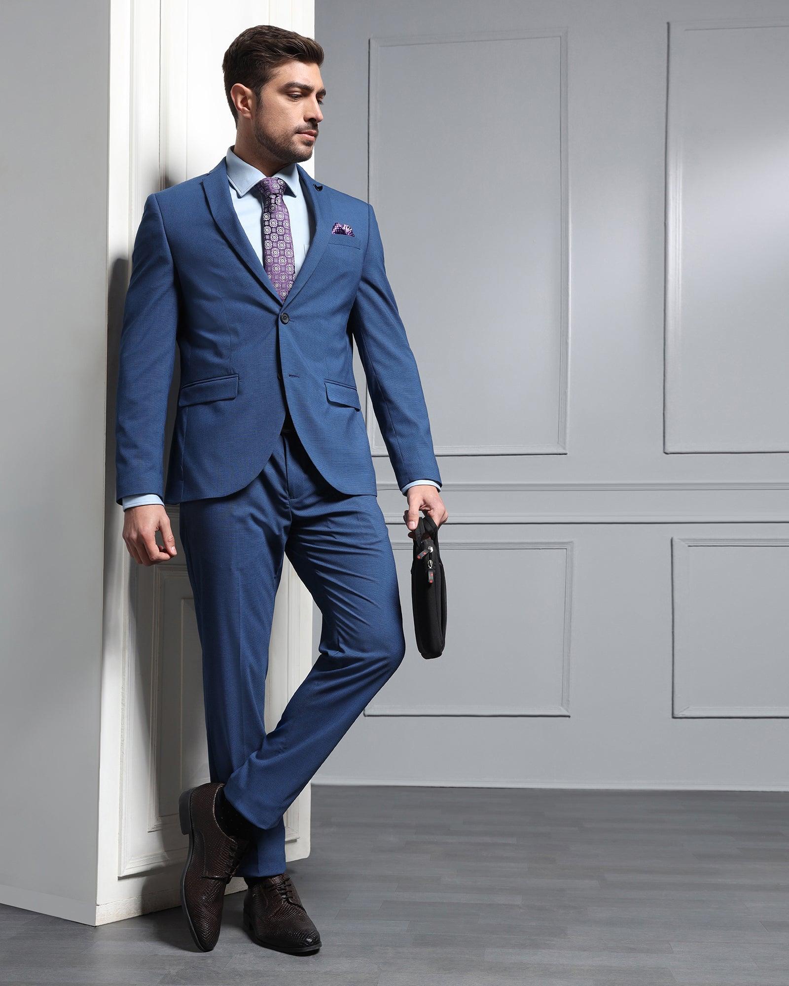 Two Piece Navy Textured Formal Suits - Waves