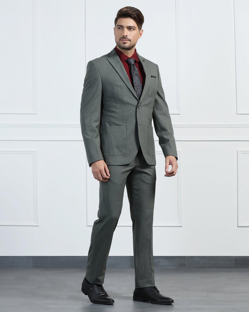 Two Piece Olive Solid Formal Suit - Connor