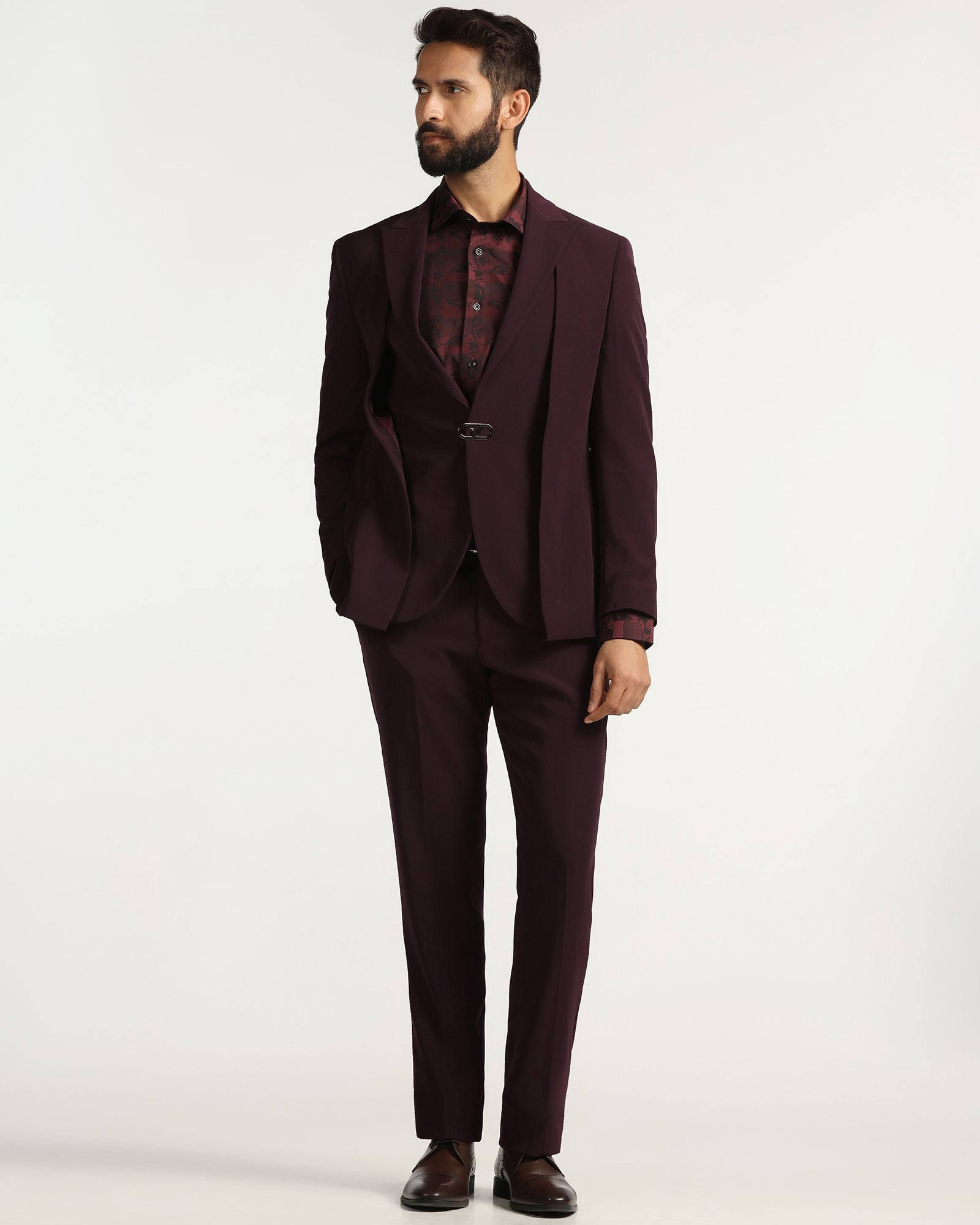 Two Piece Wine Solid Formal Suit - Rhine