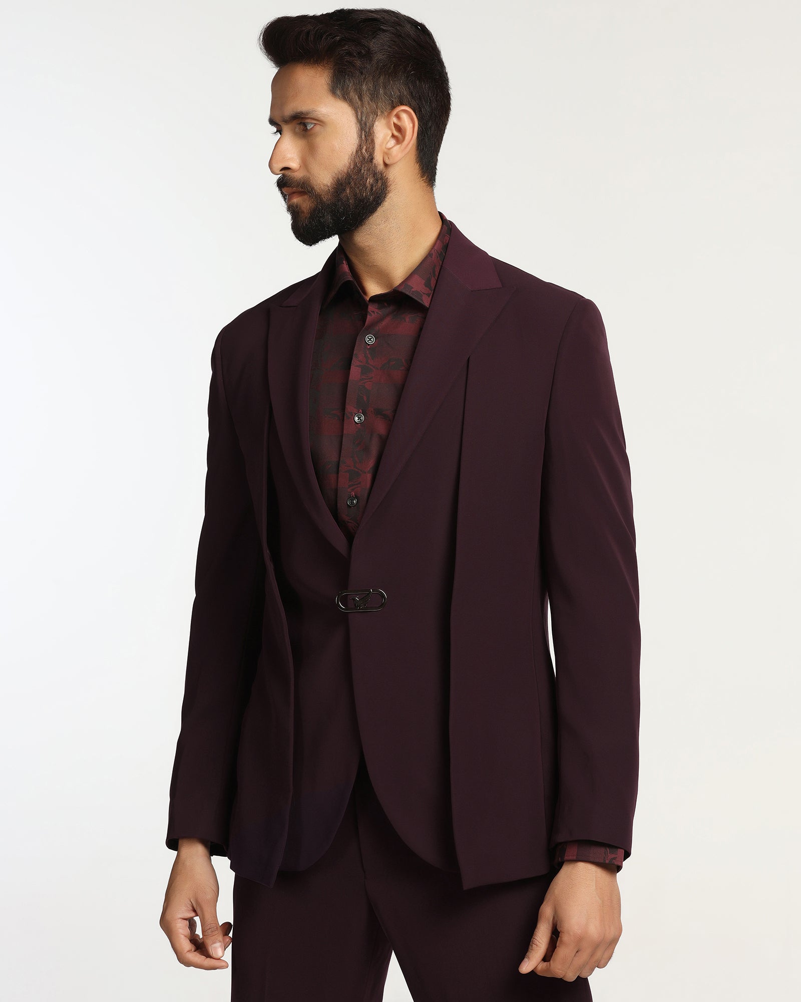 Two Piece Wine Solid Formal Suit - Rhine