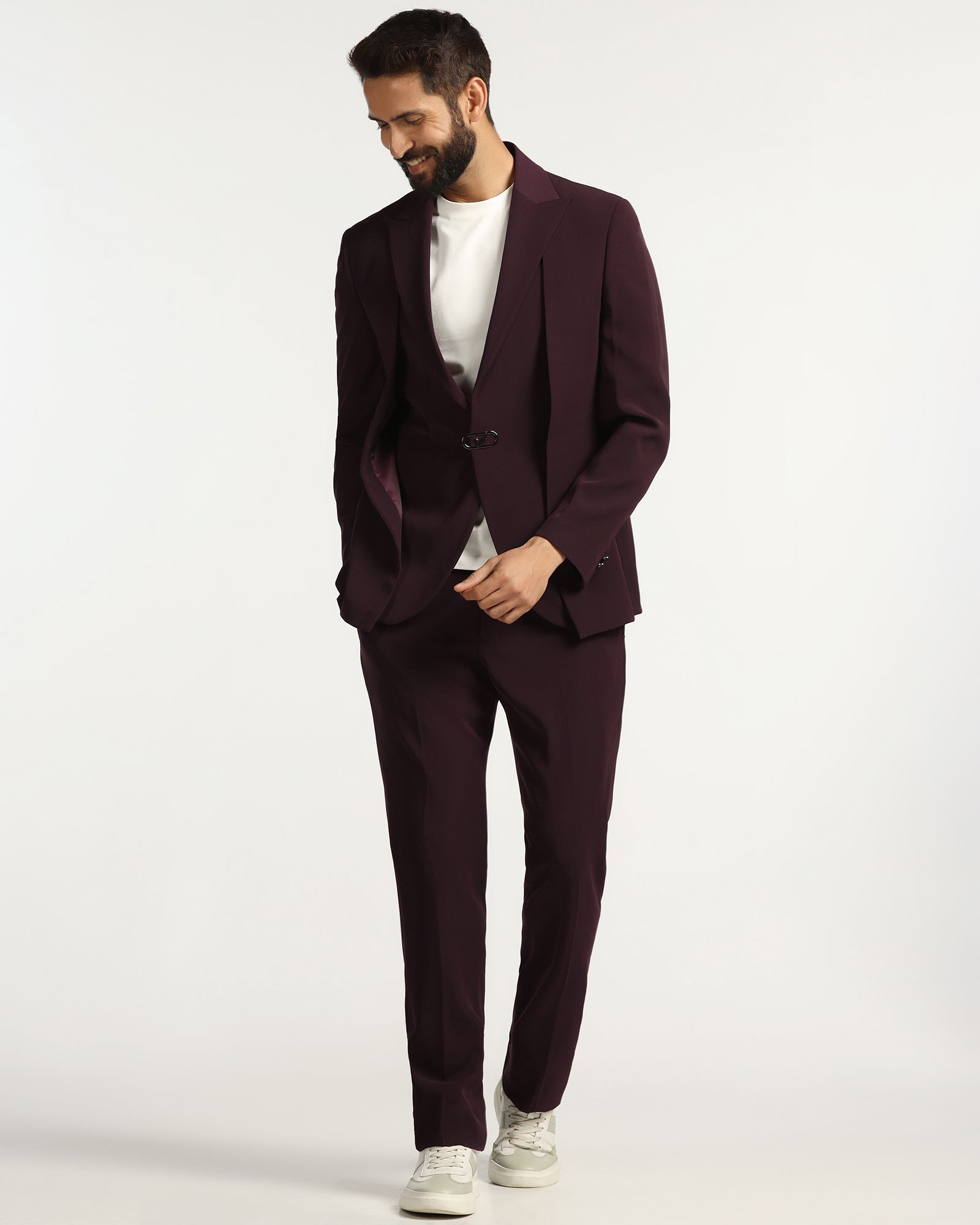 Two Piece Wine Solid Formal Suit - Rhine