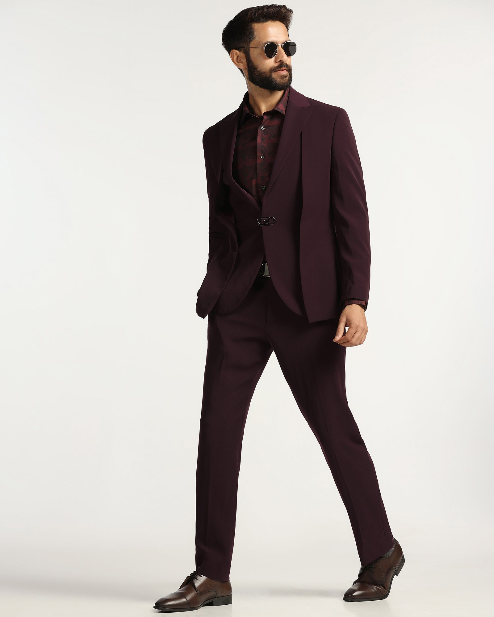 Two Piece Wine Solid Formal Suit - Rhine