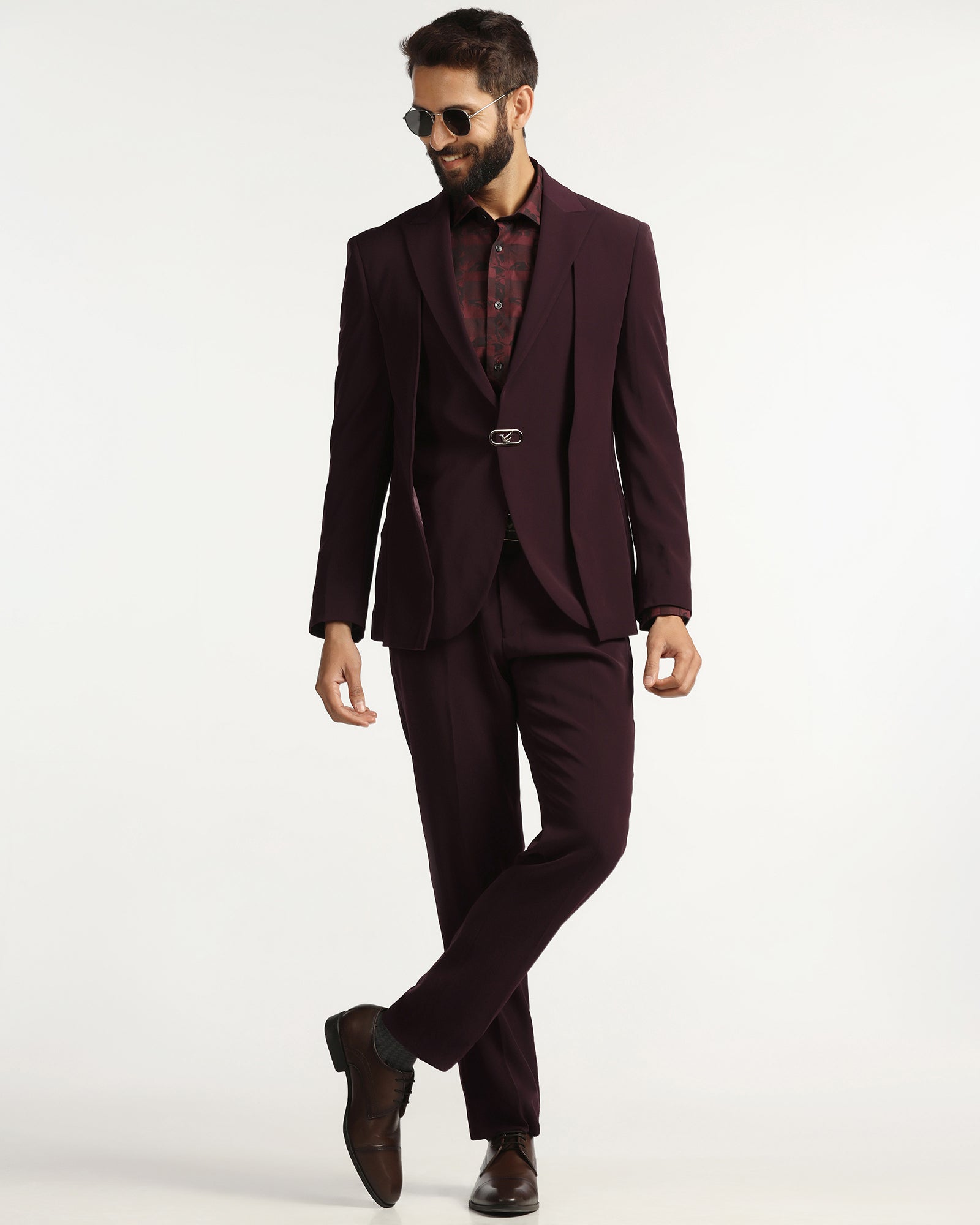Two Piece Wine Solid Formal Suit - Rhine