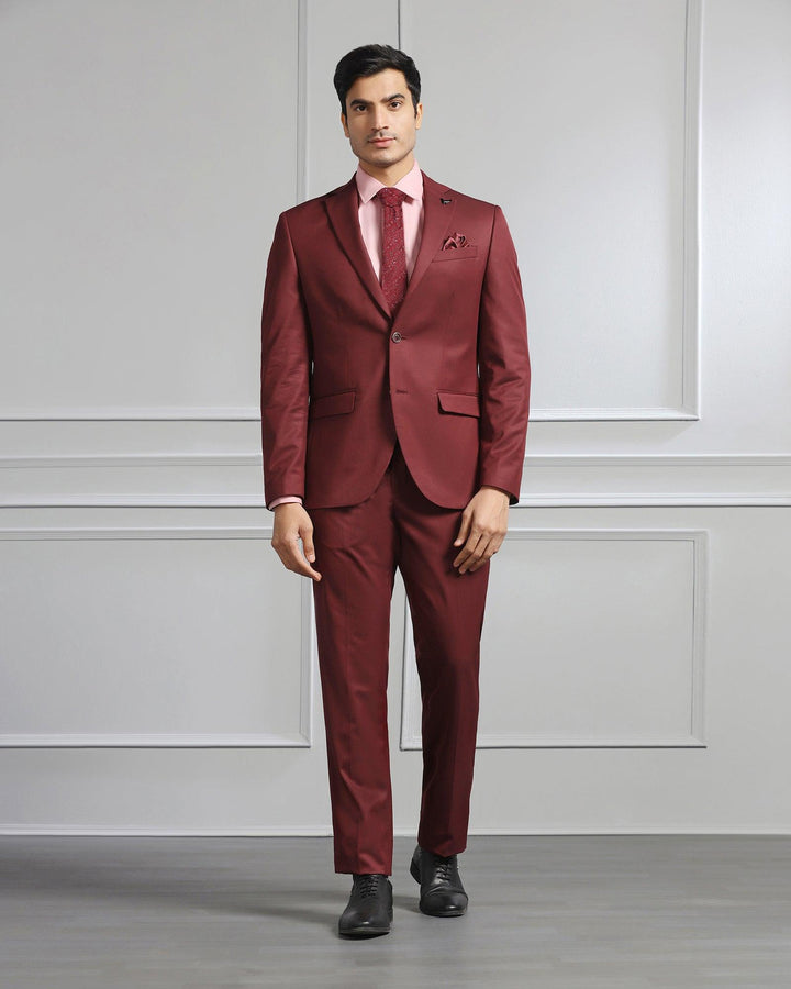 Two Piece Wine Solid Formal Suit - Coach
