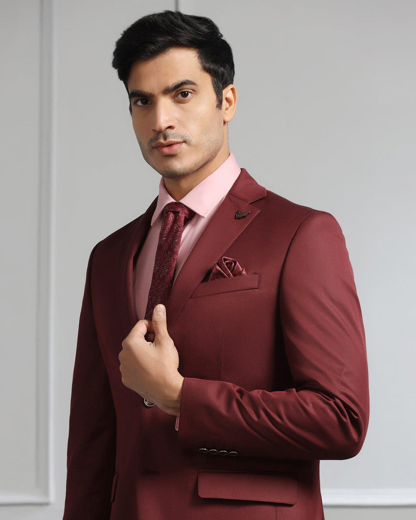 Two Piece Wine Solid Formal Suit - Coach