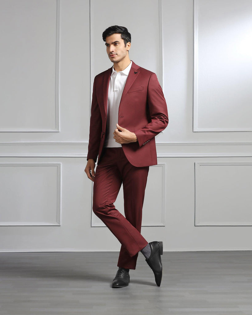 Two Piece Wine Solid Formal Suits - Coach