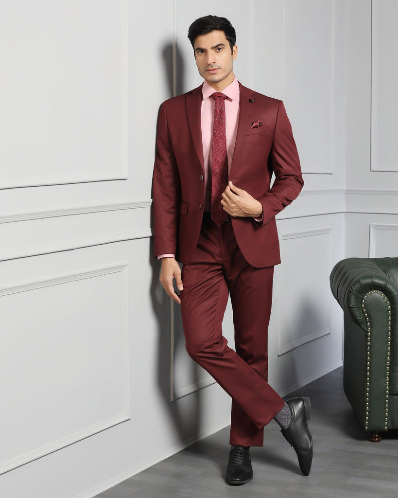 Two Piece Wine Solid Formal Suit - Coach