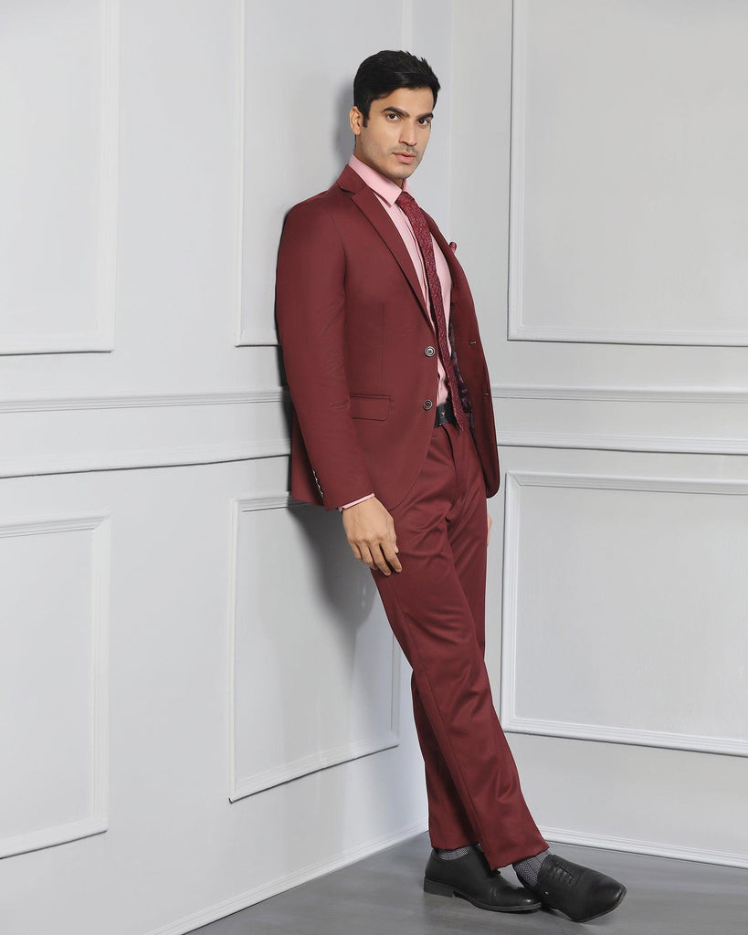 Two Piece Wine Solid Formal Suit - Coach