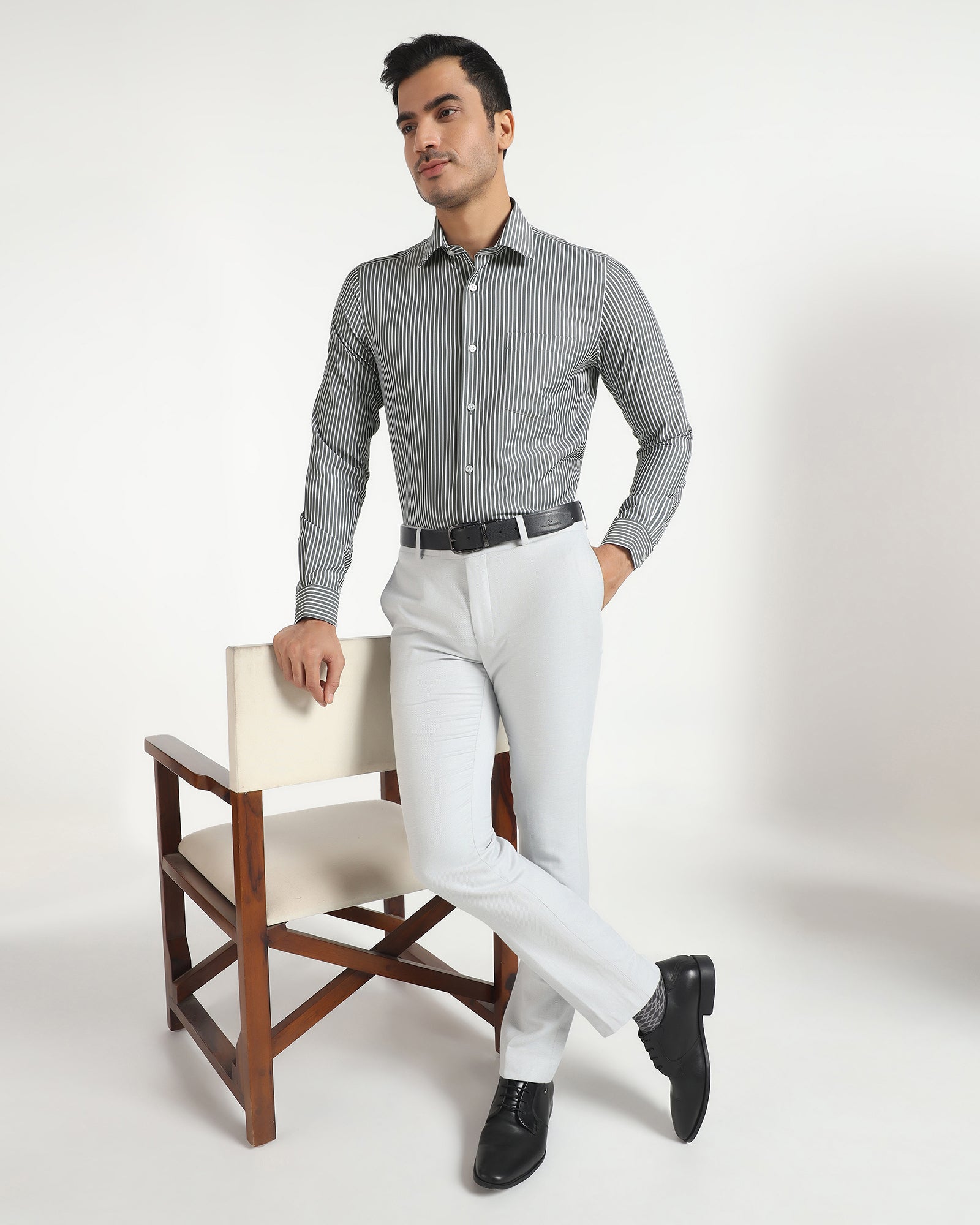 Non Iron Formal Grey Stripe Shirt - Intex