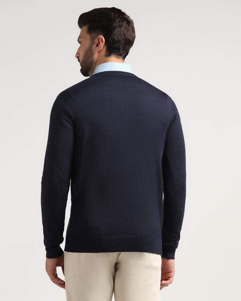 V-Neck Navy Solid Sweater - Rosin