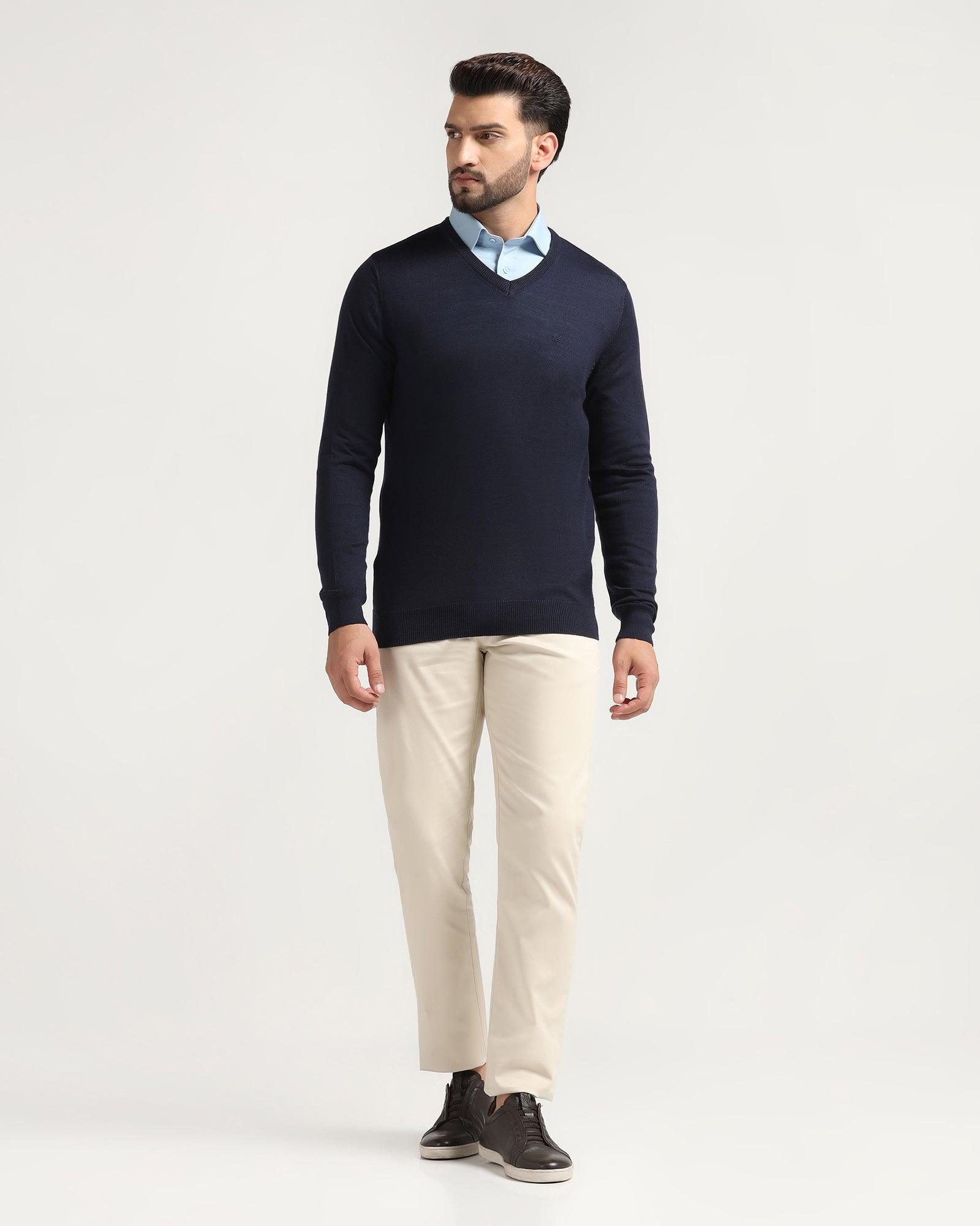 V Neck Navy Solid Sweater Rosin 0406