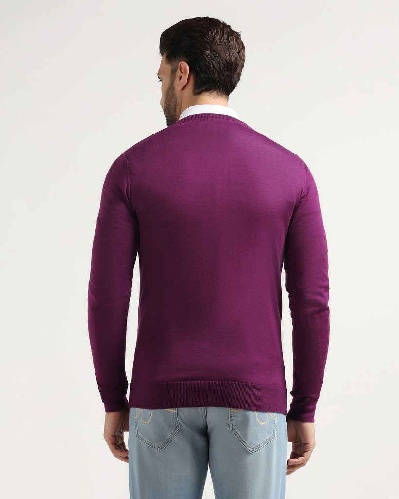 V-Neck Purple Solid Sweater - Rosin