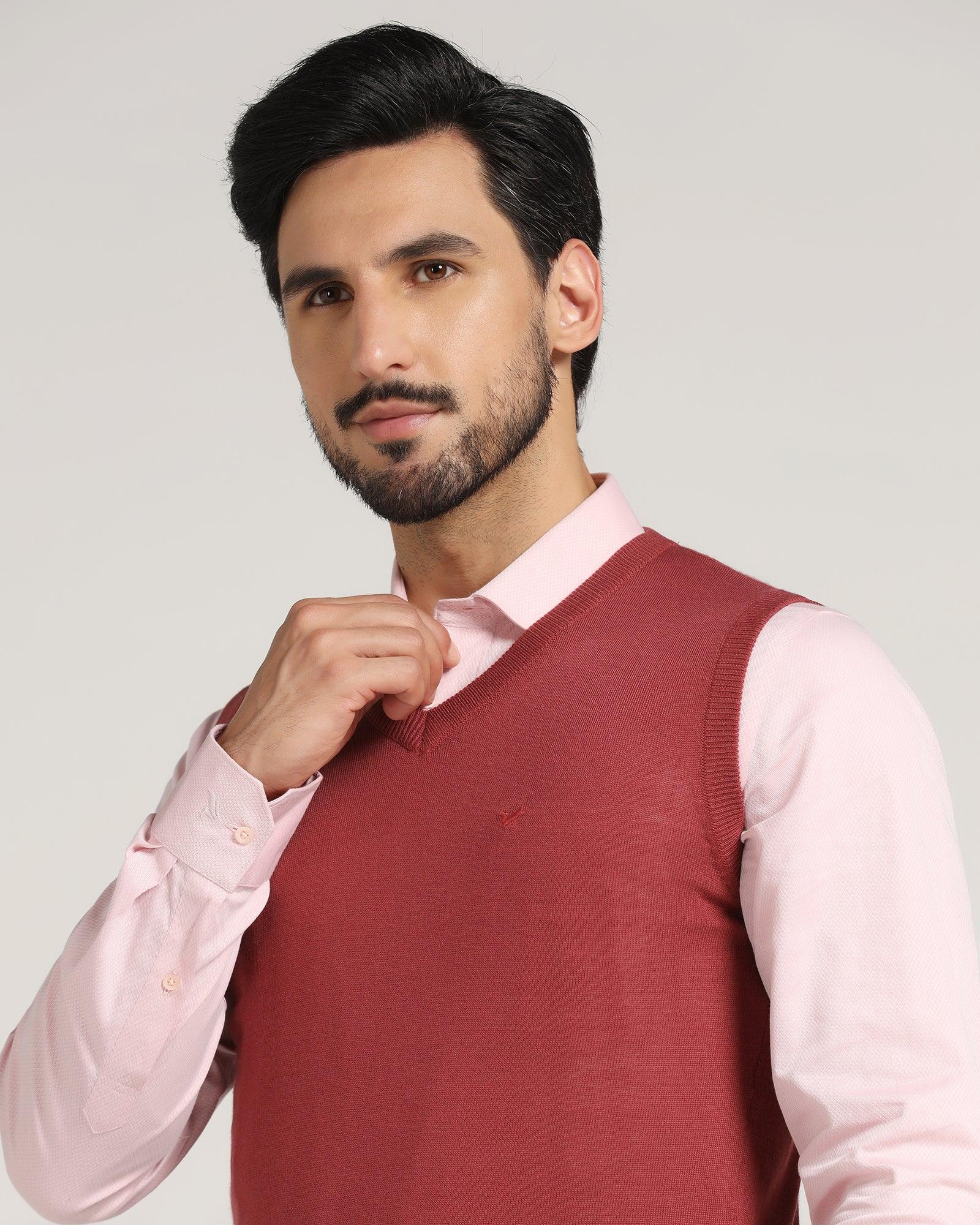 V-Neck Rose Quartz Solid Sweater - Aime - Blackberrys