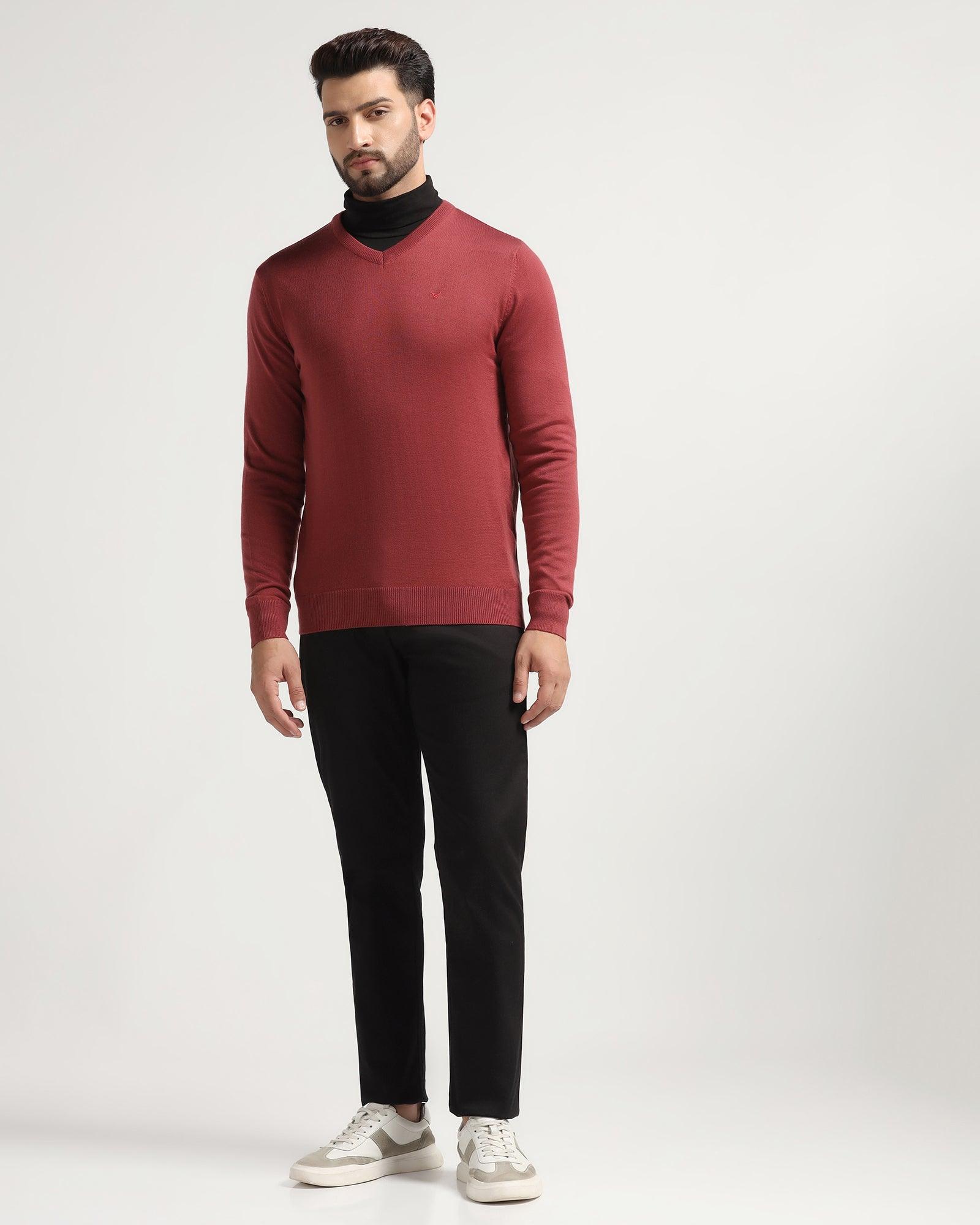 V-Neck Rose Quartz Solid Sweater - Rosin
