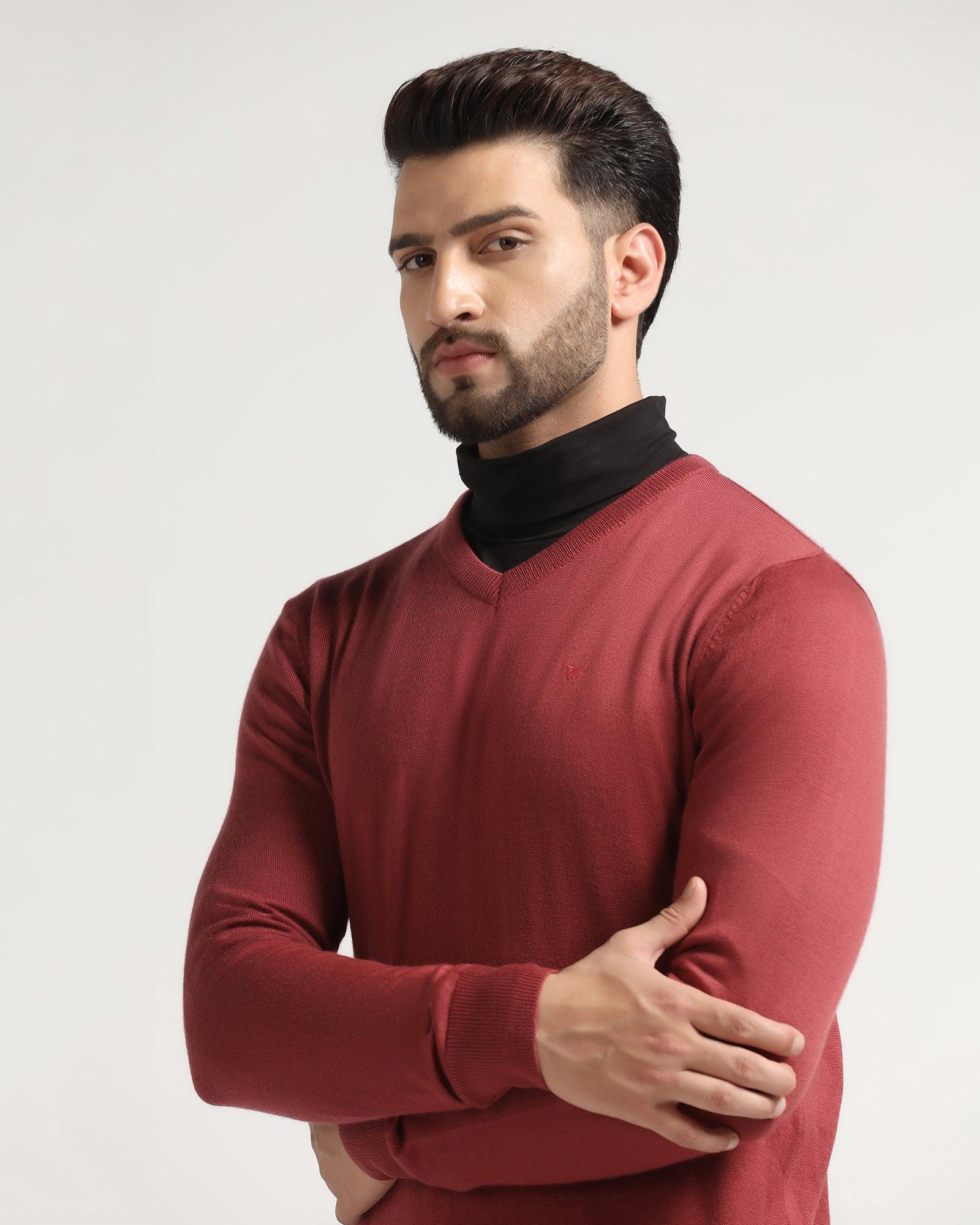 V-Neck Rose Quartz Solid Sweater - Rosin