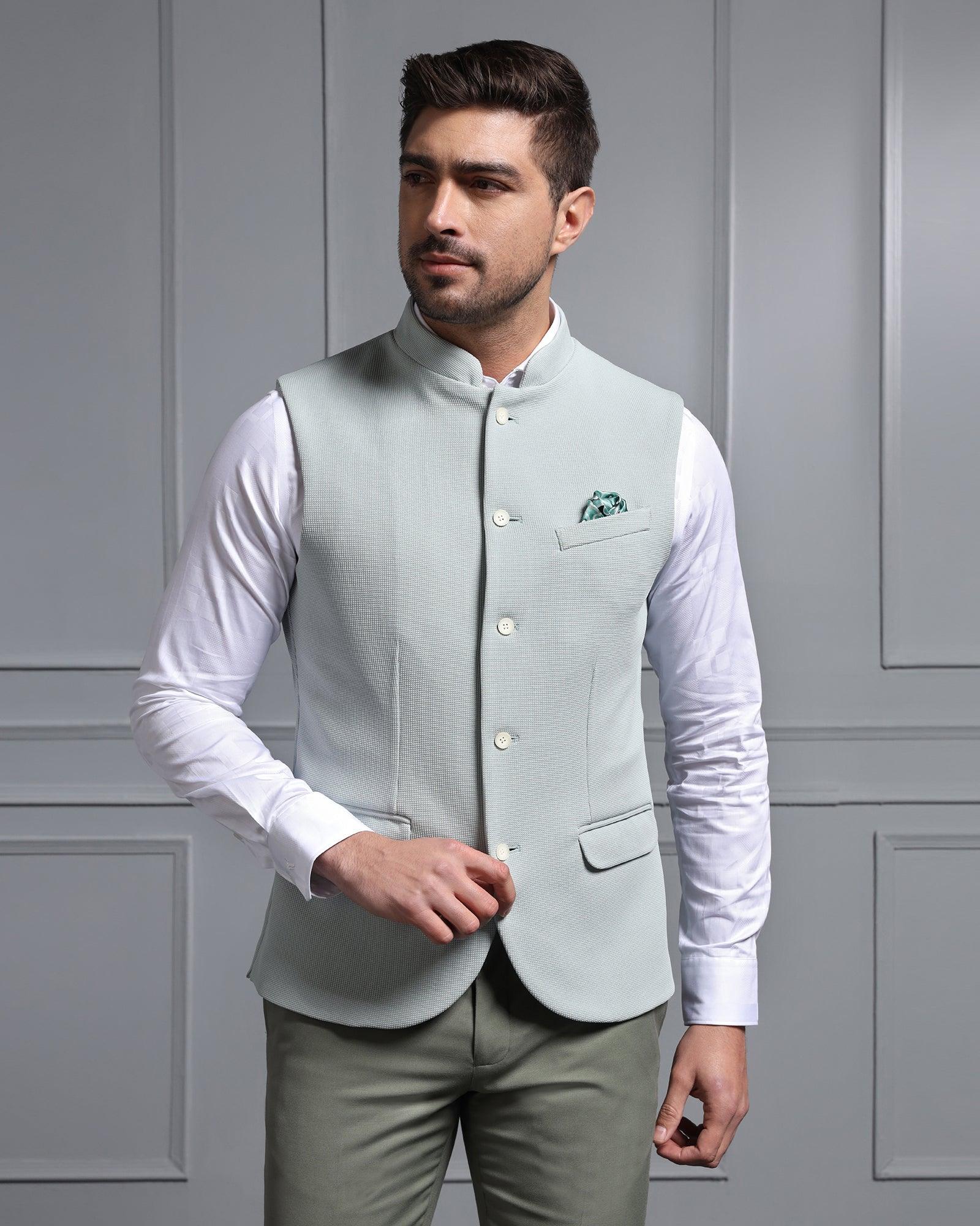 Bandhgala Formal Mint Textured Waistcoat Cade