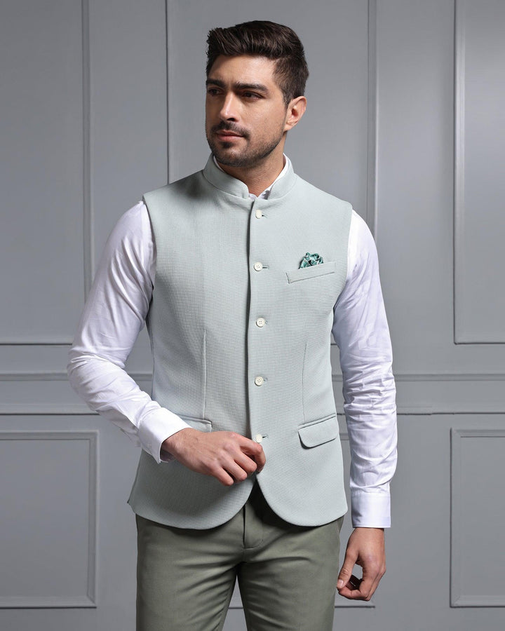 Bandhgala Formal Mint Textured Waistcoat - Cade