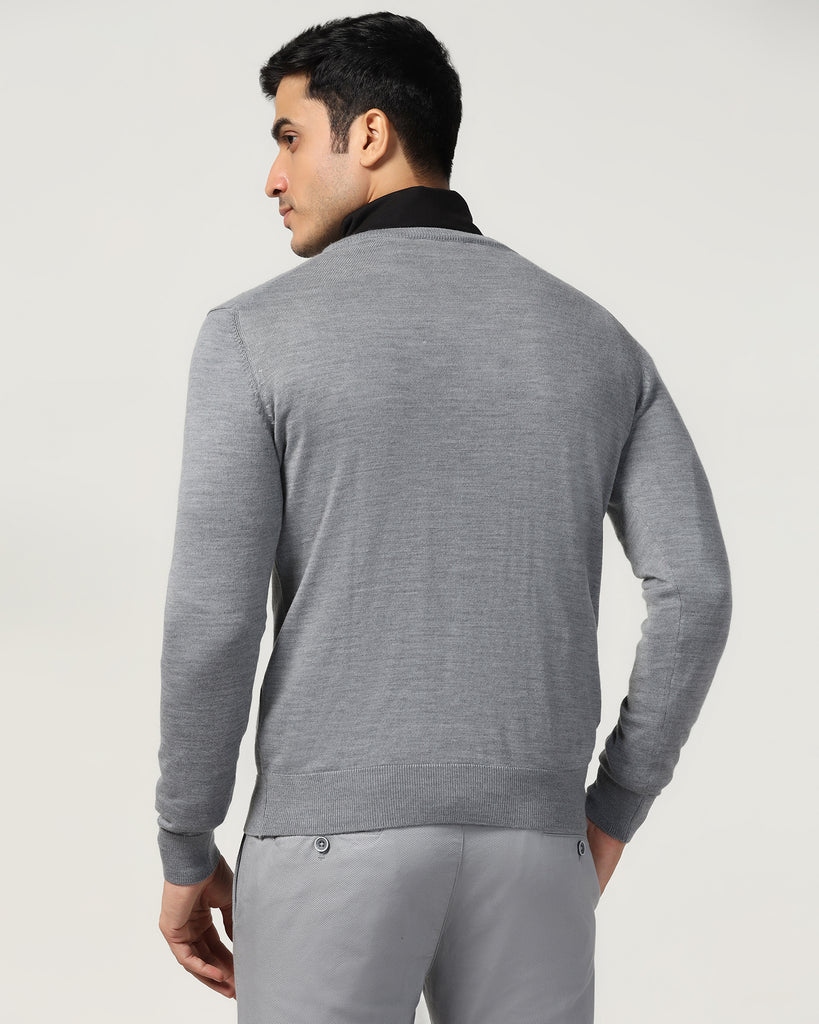 V-Neck Mid Grey Solid Sweater - Ken