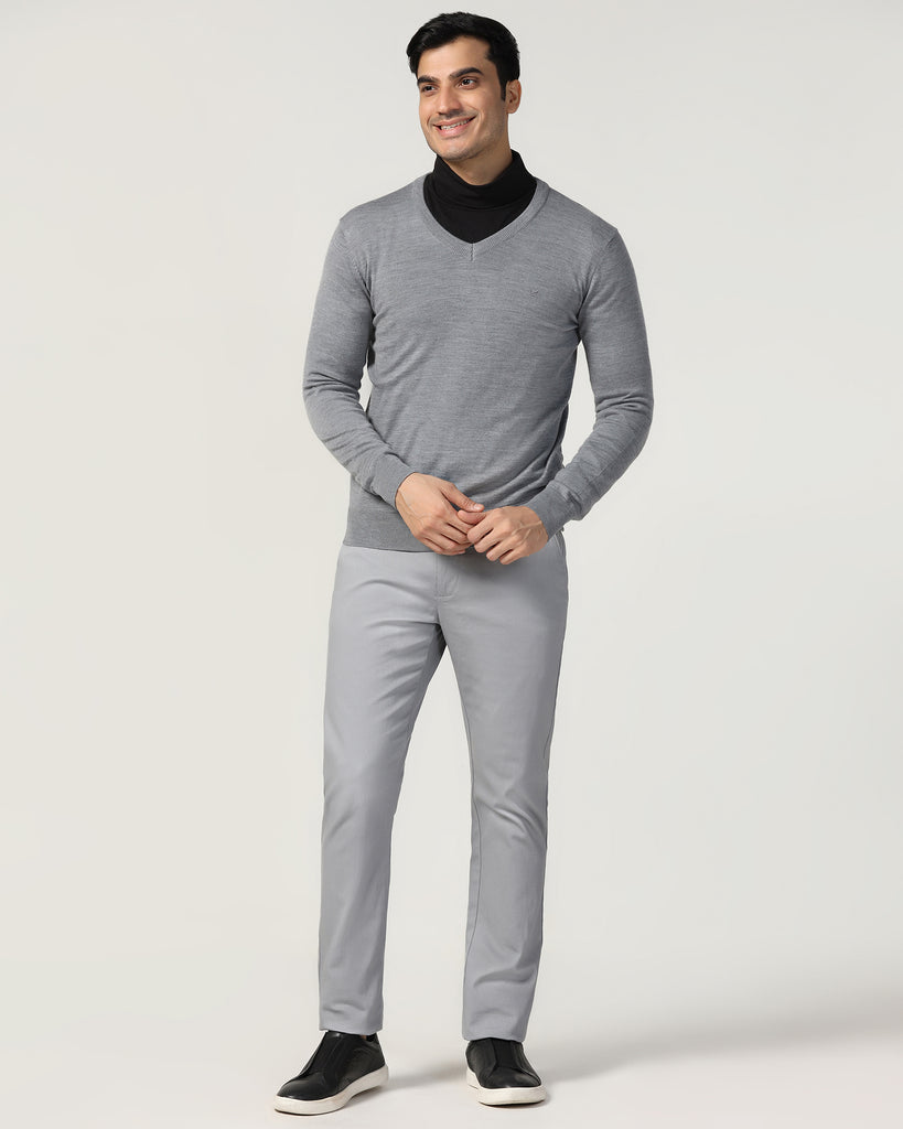 V-Neck Mid Grey Solid Sweater - Ken