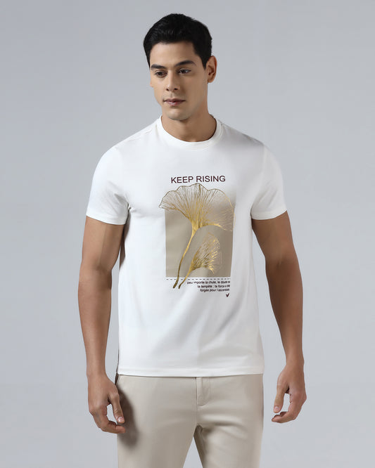White Crew Neck Printed T-Shirt - James