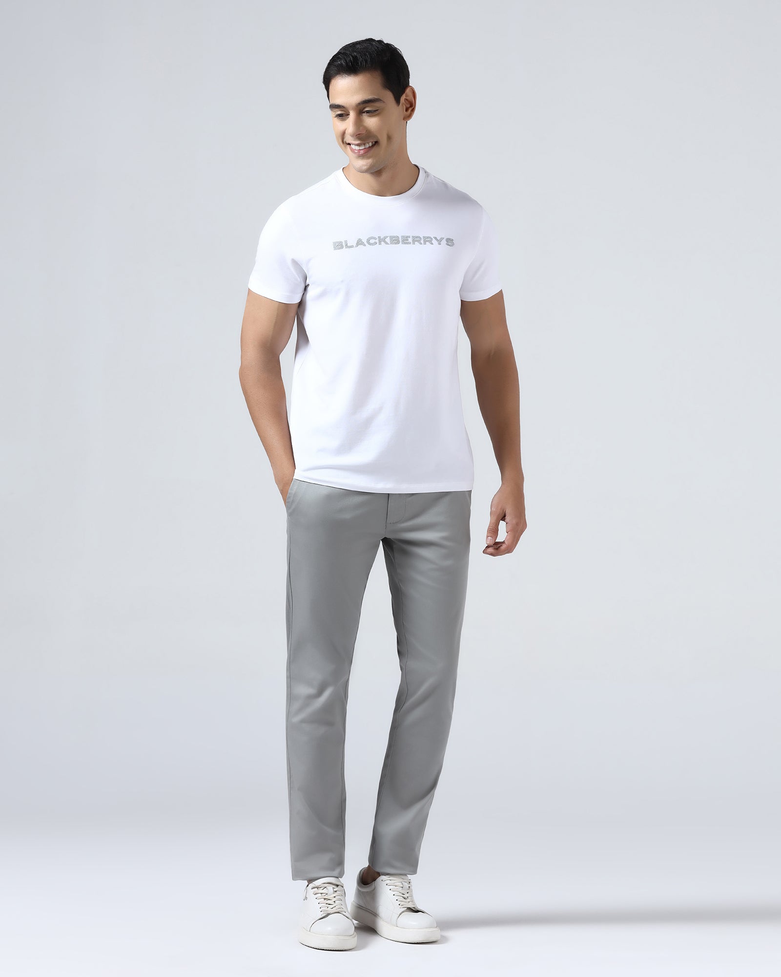 White Crew Neck Printed T-Shirt - Jean