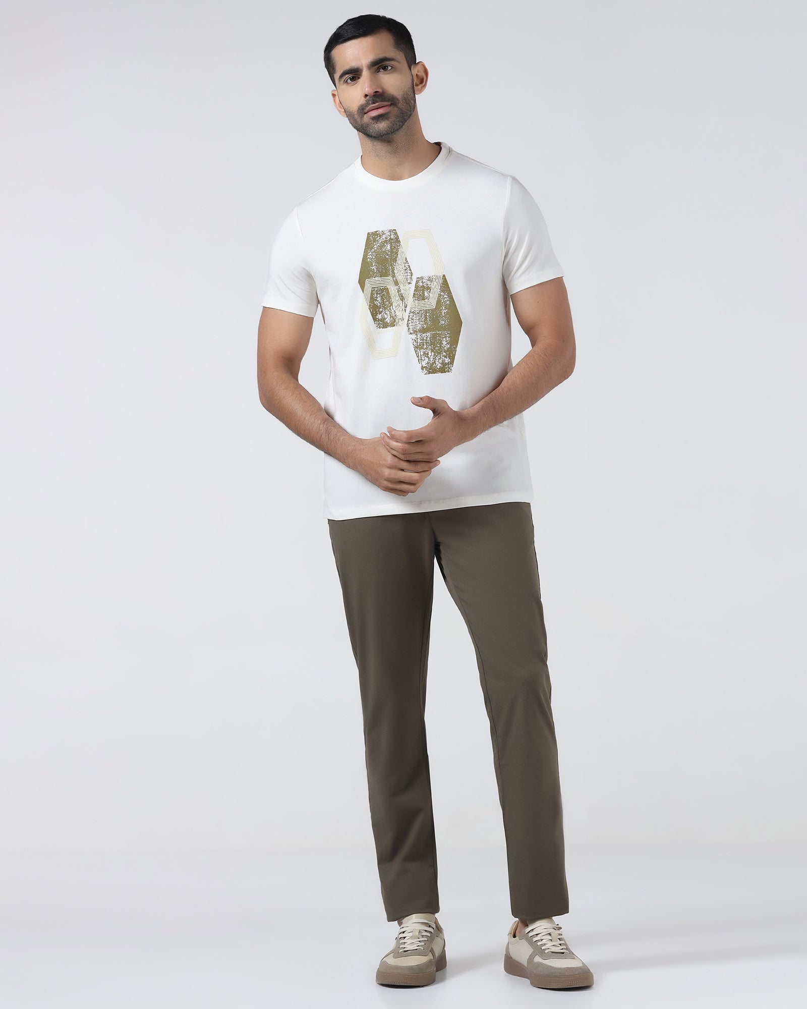 White Crew Neck Printed T-Shirt - Moaning