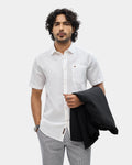 White Half Sleeve Linen Solid Shirt - Cleo