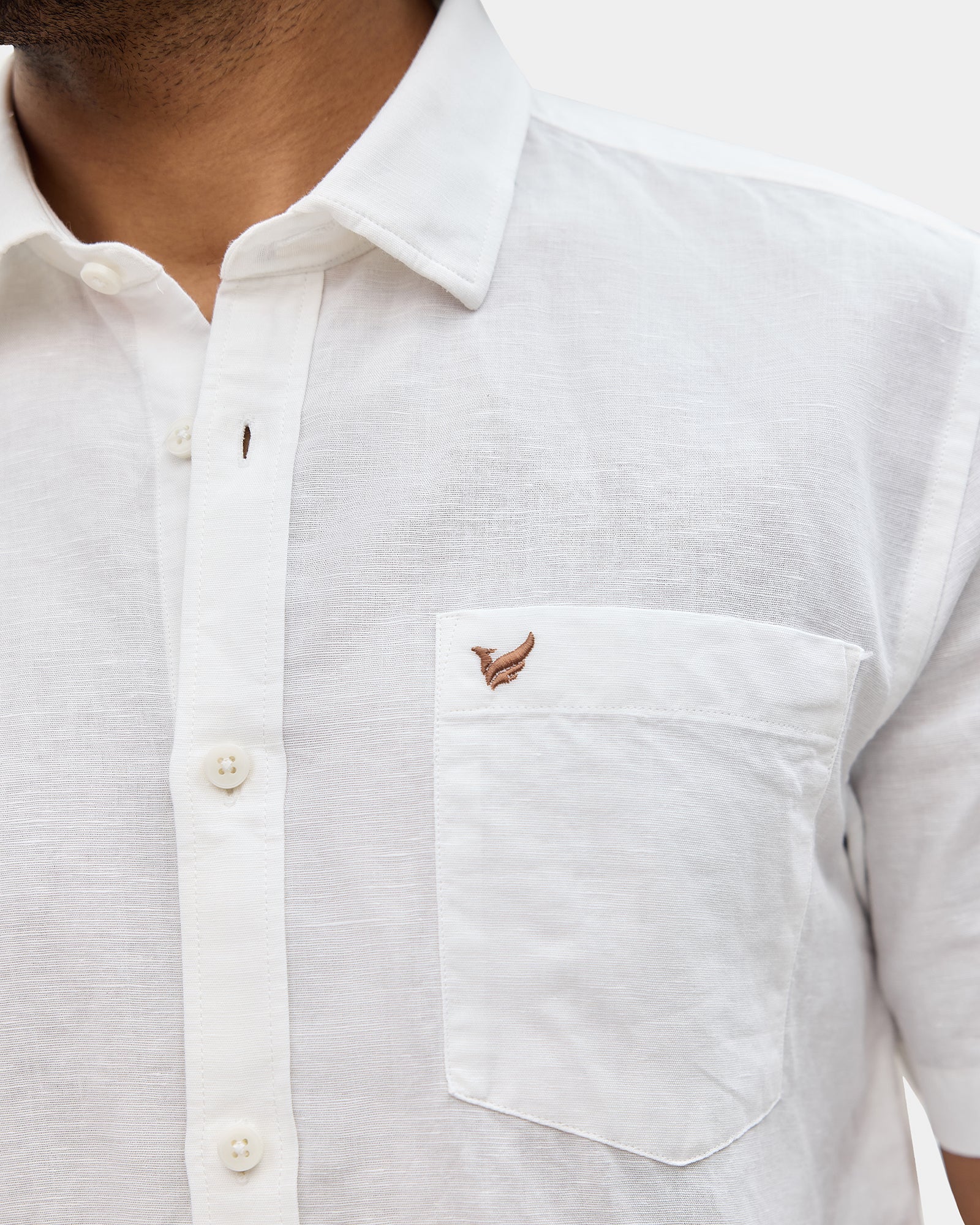 White Half Sleeve Linen Solid Shirt - Cleo