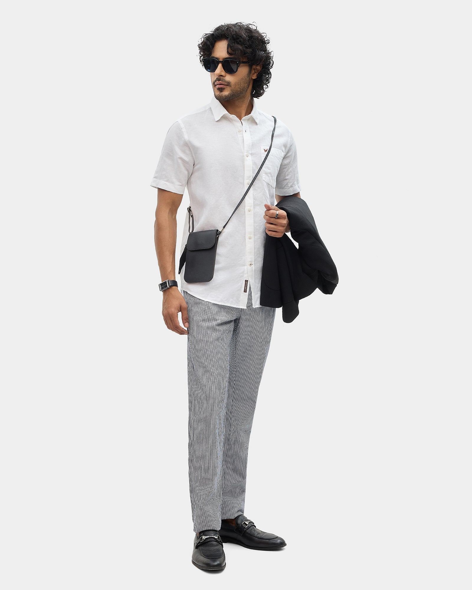 White Half Sleeve Linen Solid Shirt - Cleo