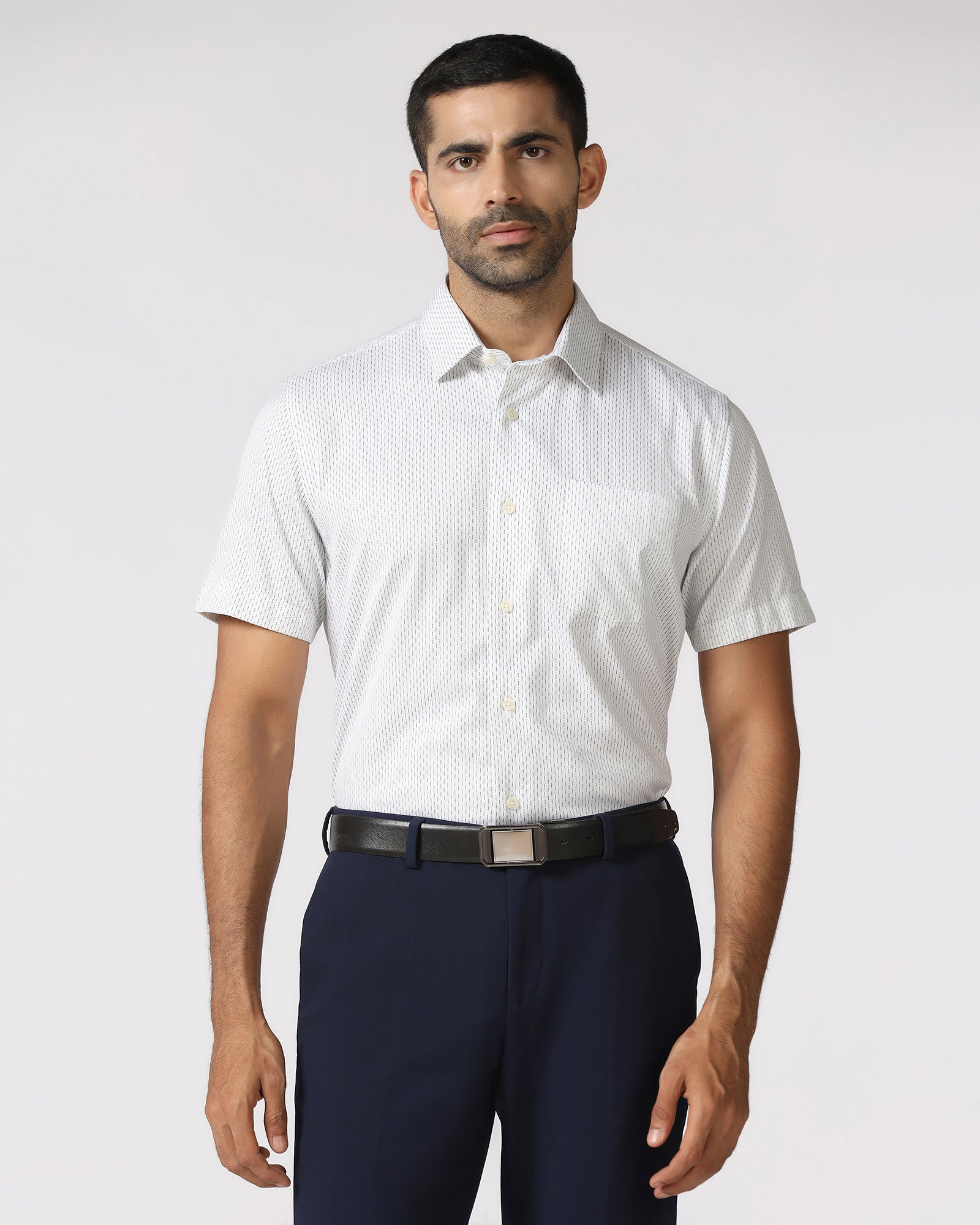 White Half Sleeve Non Iron Printed Shirt - Radiant