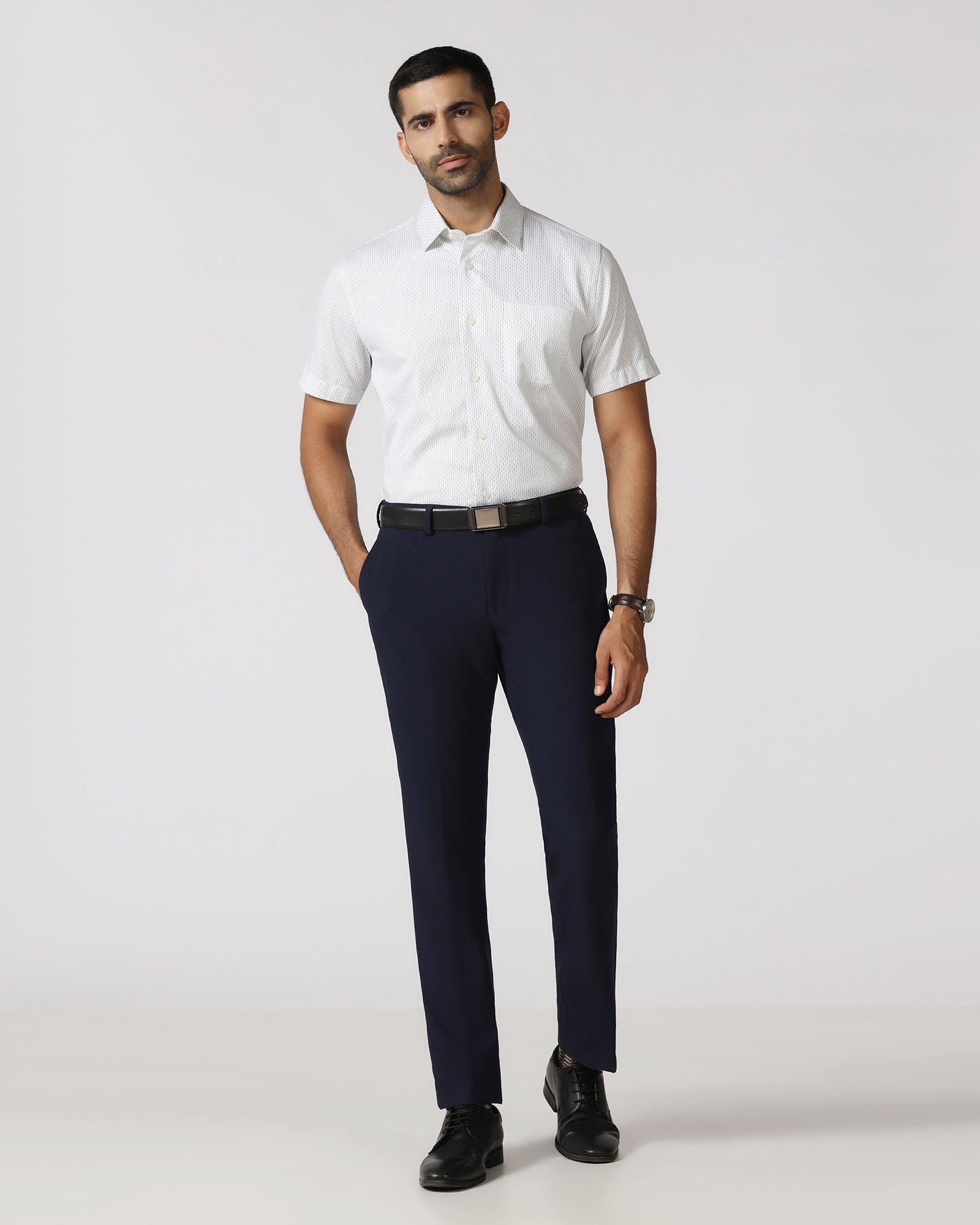 White Half Sleeve Non Iron Printed Shirt - Radiant