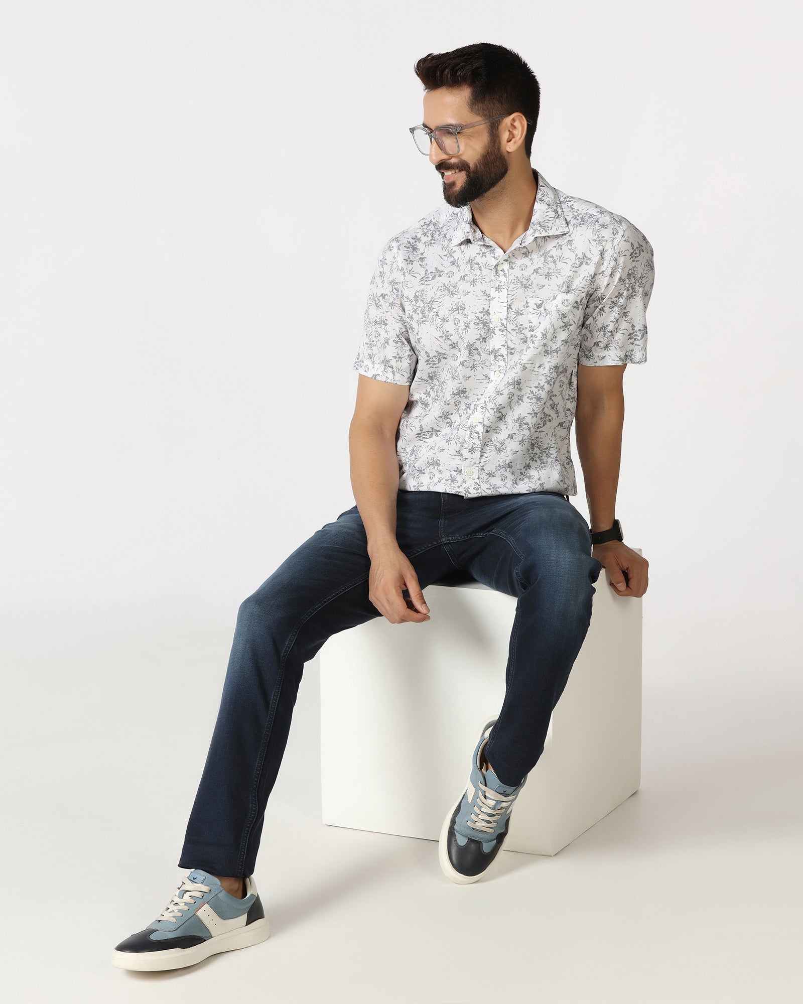 White Half Sleeve Printed Shirt - Holten