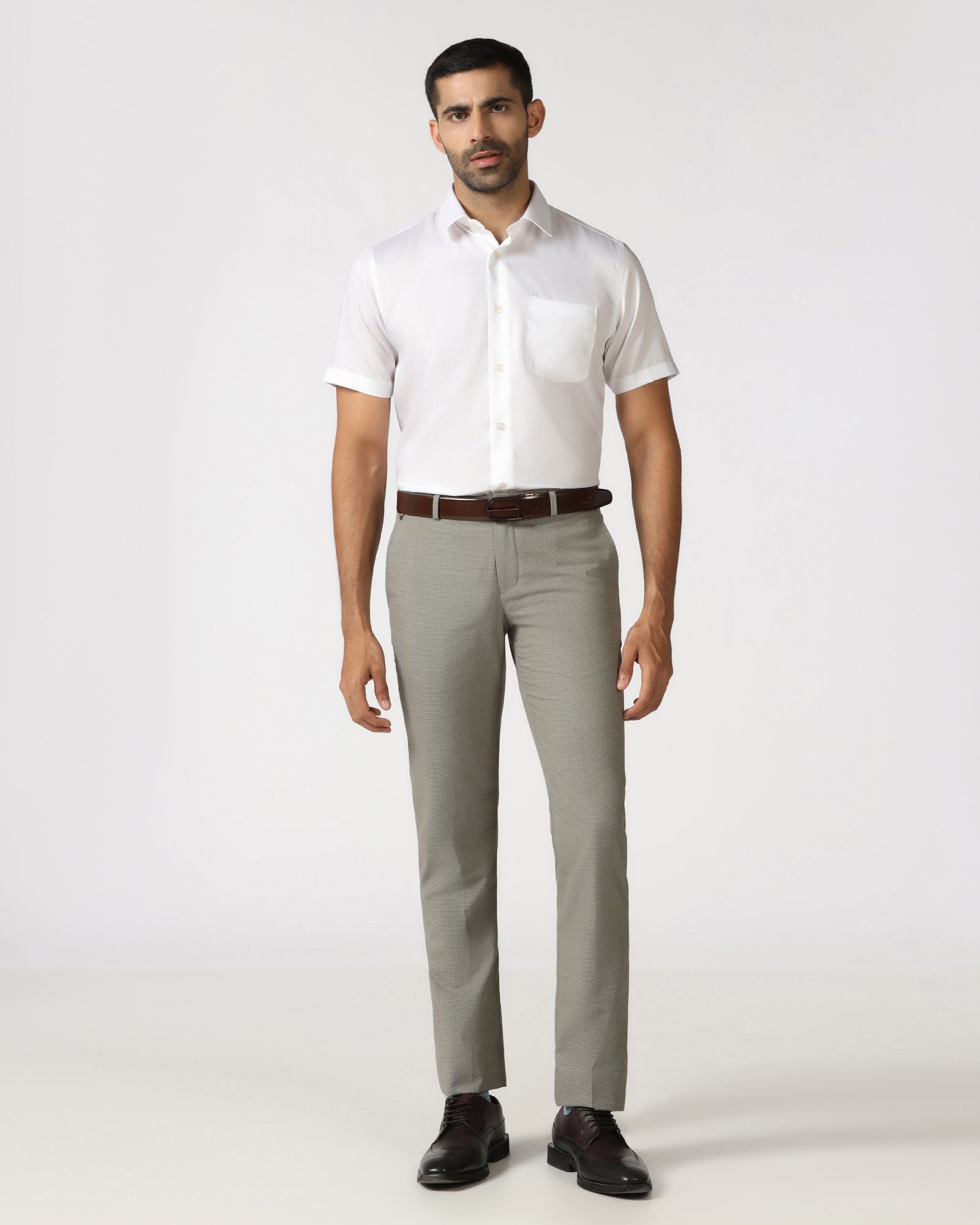 White Half Sleeve Solid Shirt - Dawn