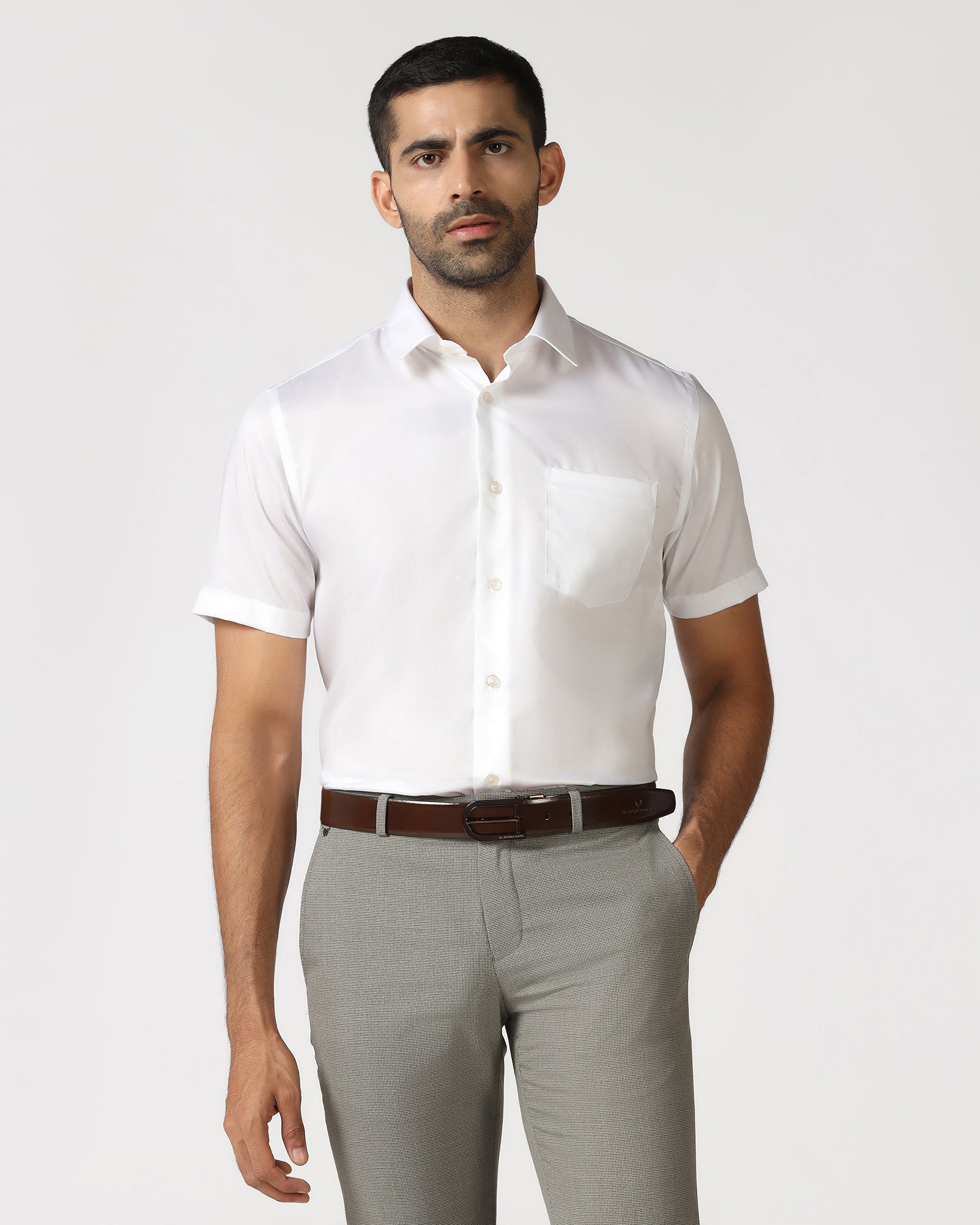 White Half Sleeve Solid Shirt - Dawn