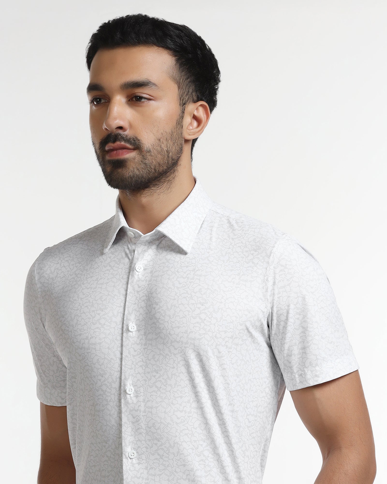 White Half Sleeve TechPro Printed Shirt - Ramtilhs