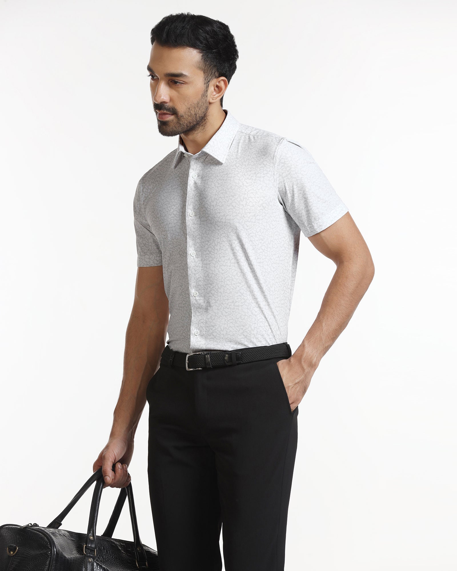 White Half Sleeve TechPro Printed Shirt - Ramtilhs