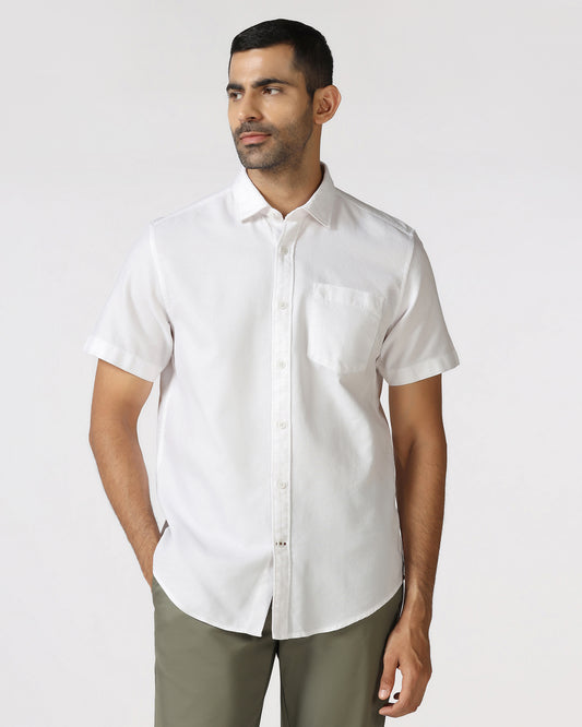 White Half Sleeve Textured Shirt - Caty