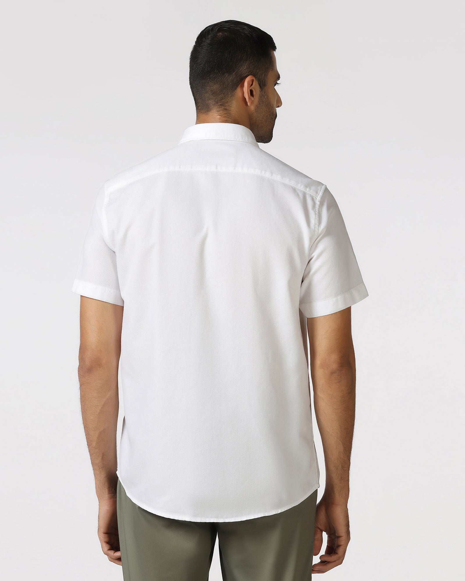 White Half Sleeve Textured Shirt - Caty