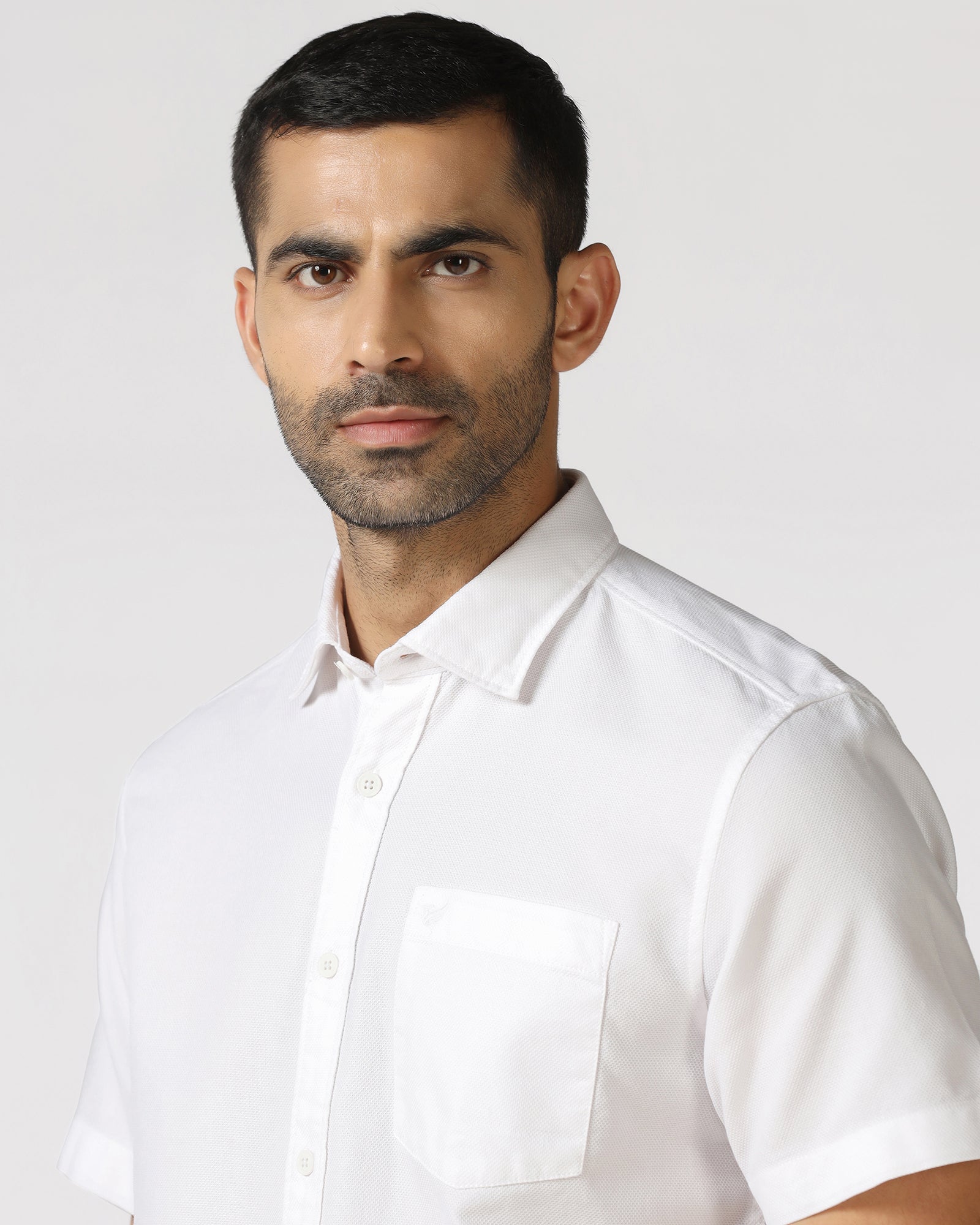 White Half Sleeve Textured Shirt - Caty