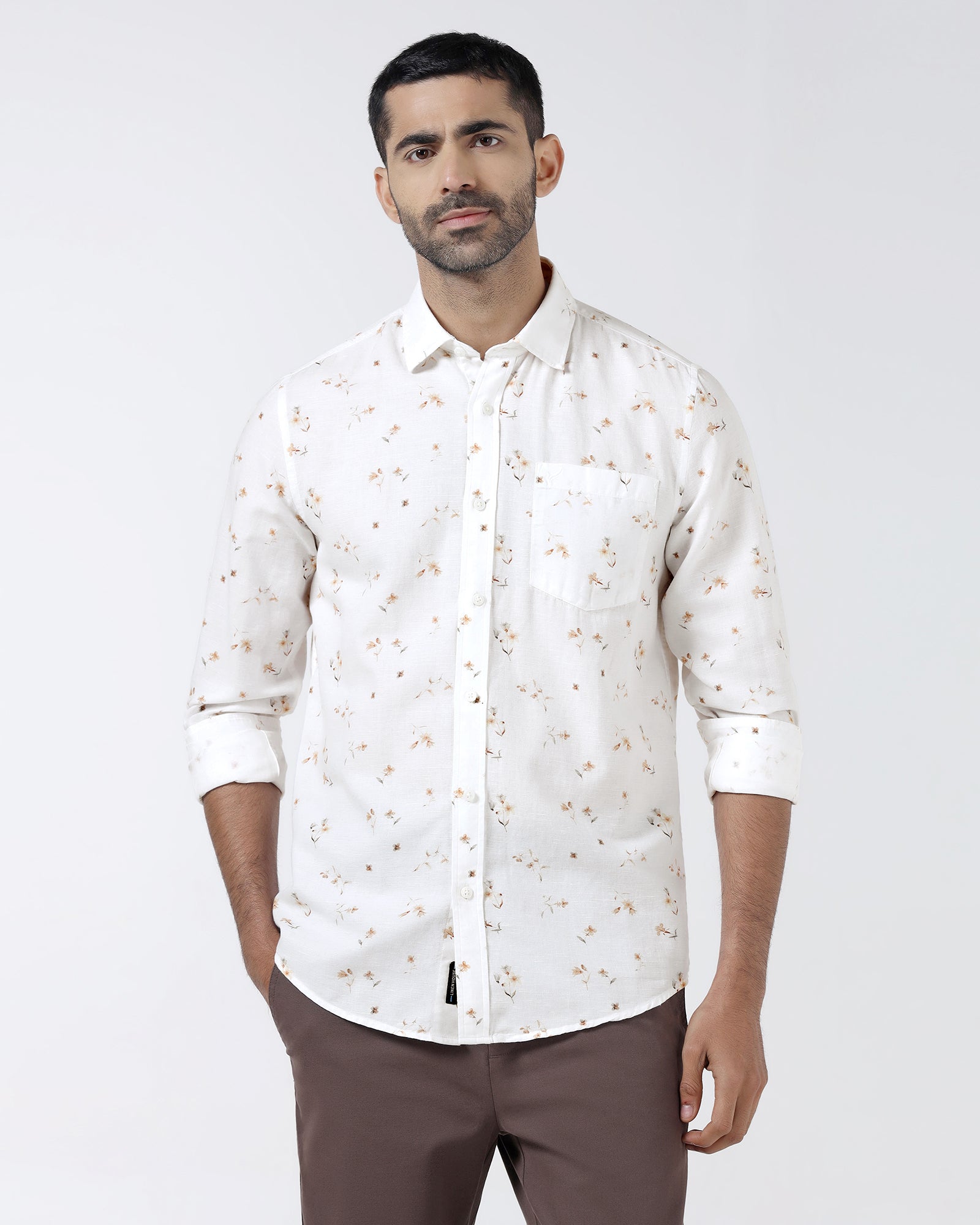 White Linen Printed Shirt - Arigo