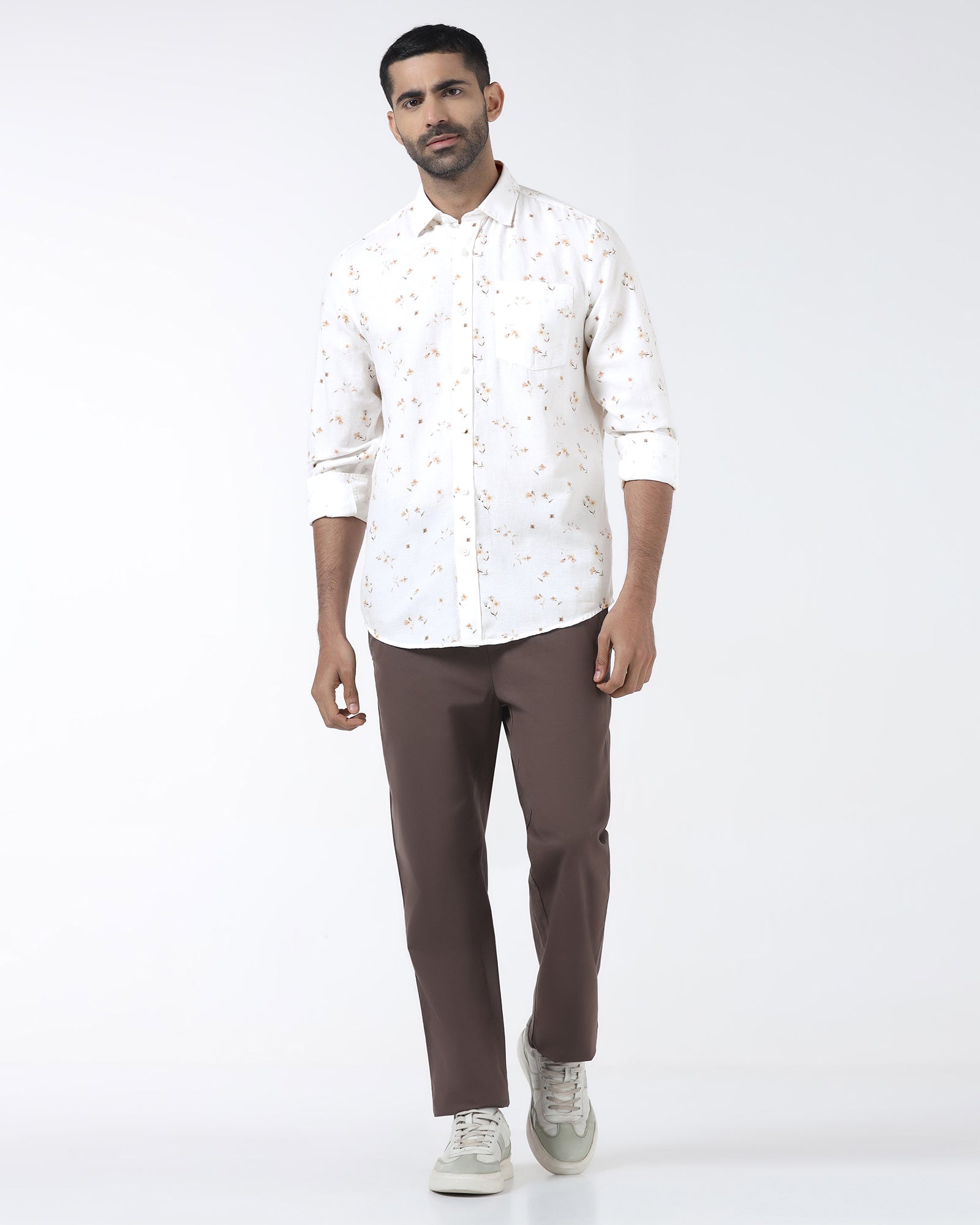 White Linen Printed Shirt - Arigo