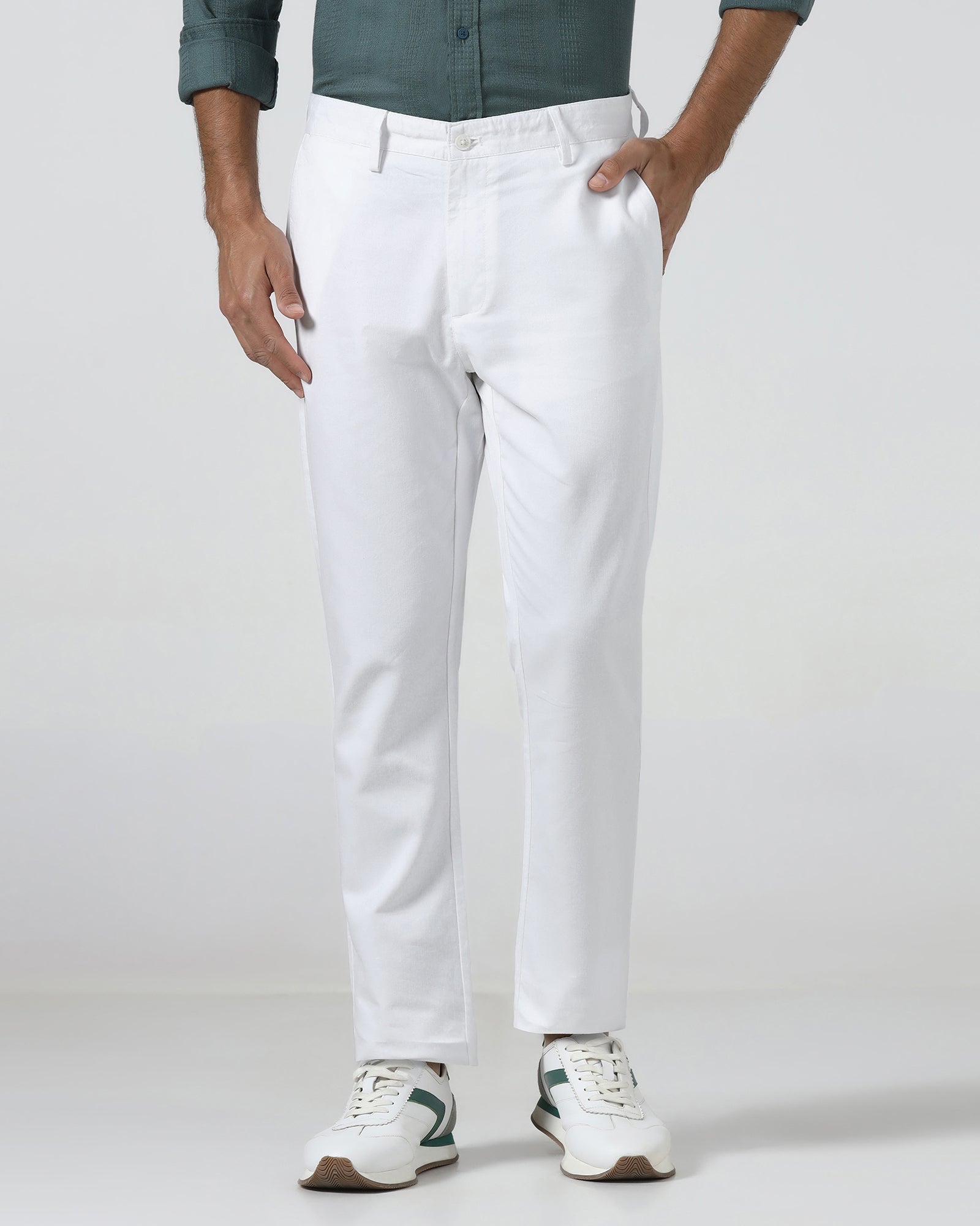 White Linen Solid Khakis - Judas