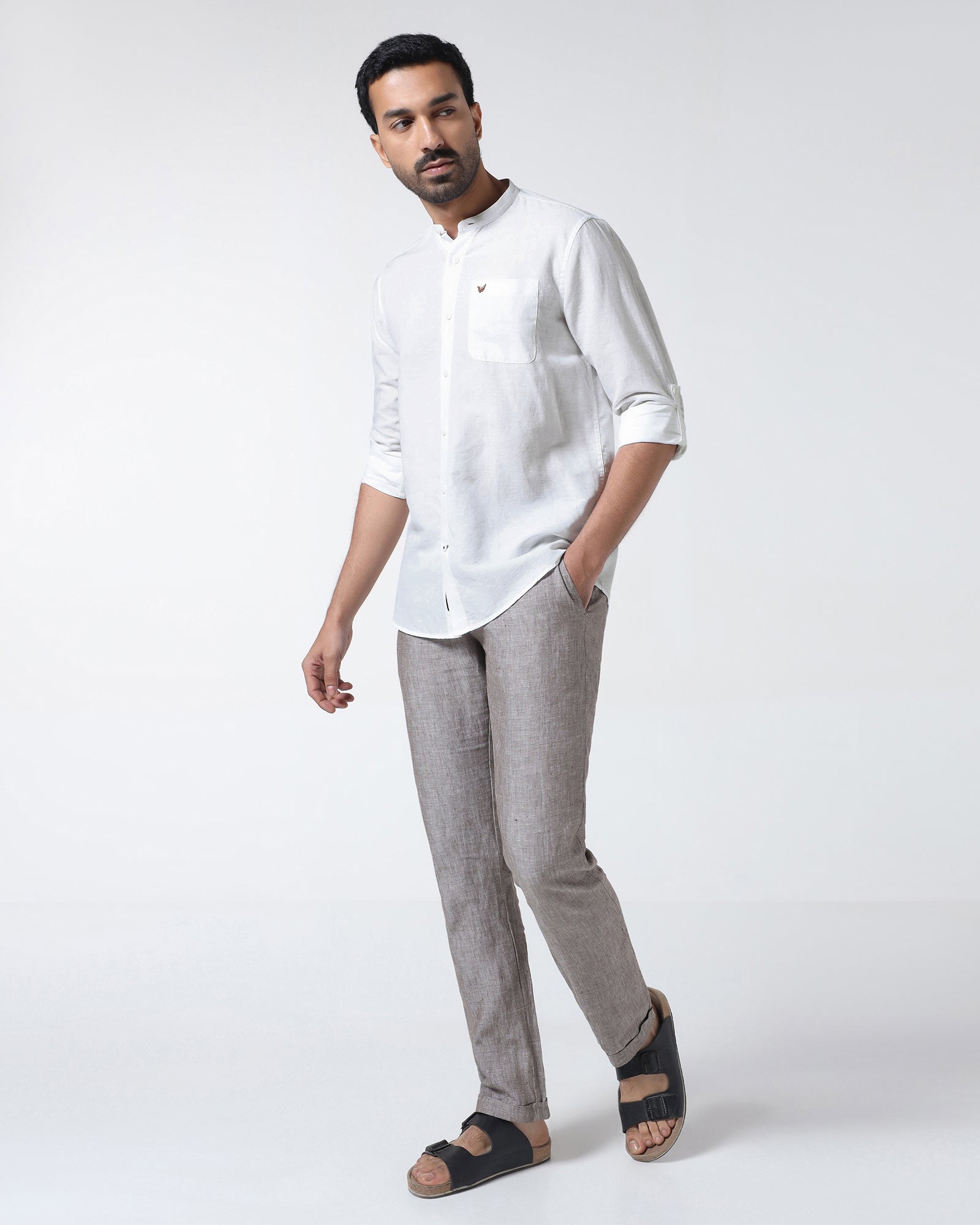 White Linen Solid Shirt - Cleo