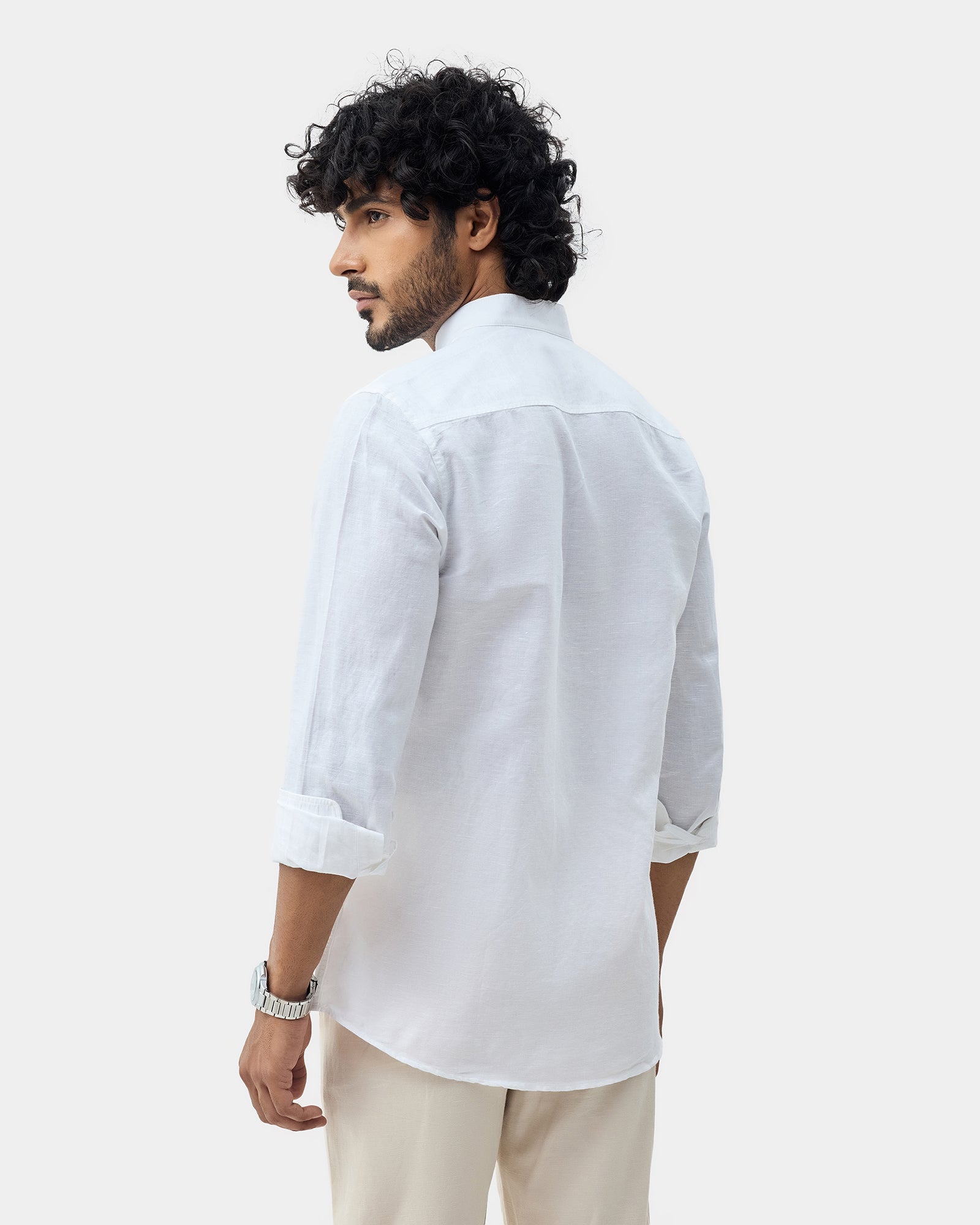 White Linen Solid Shirt - Cleo