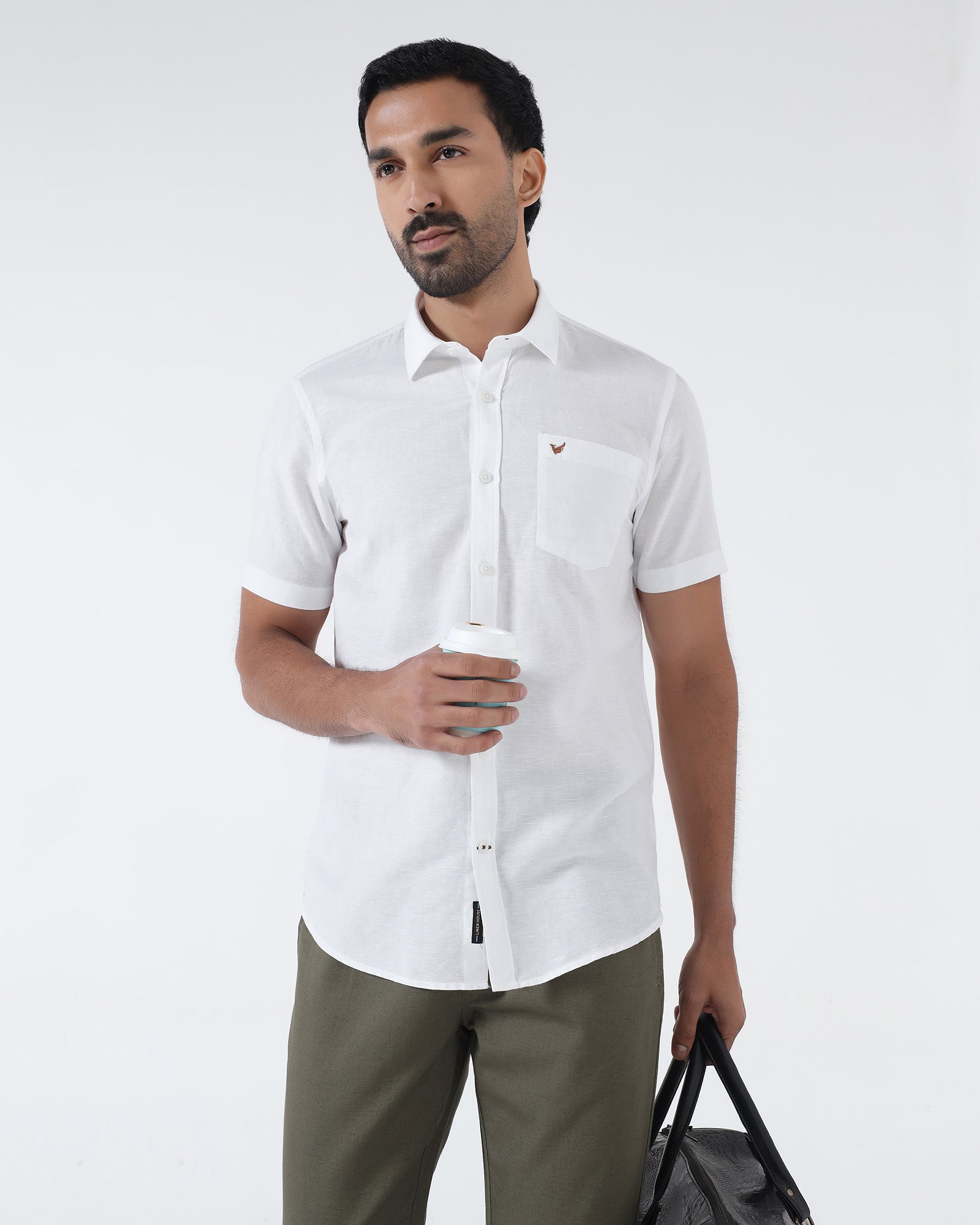 Buy White Linen Half Sleeve Solid Shirt From Cleo Collection