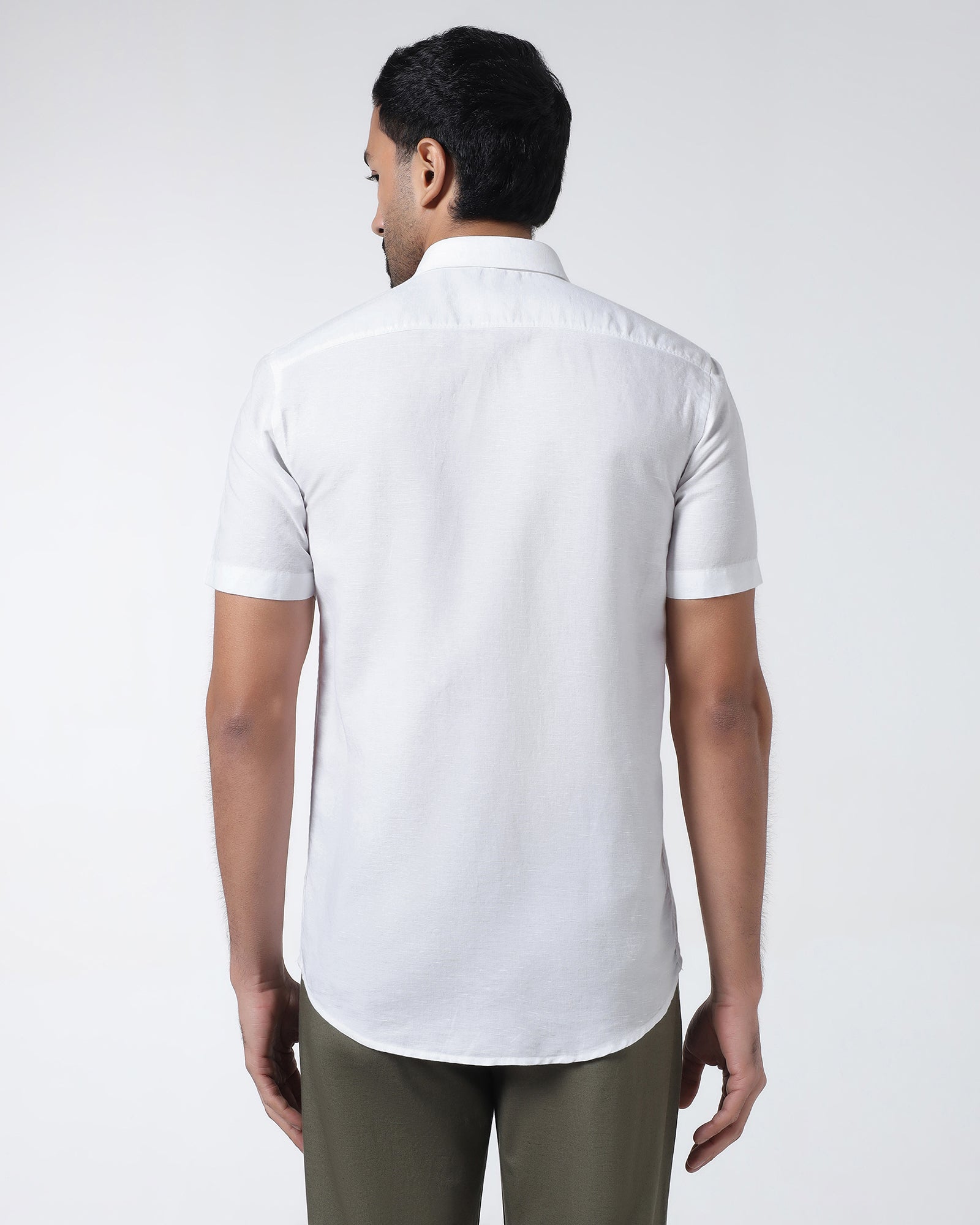 White Half Sleeve Linen Solid Shirt - Cleo