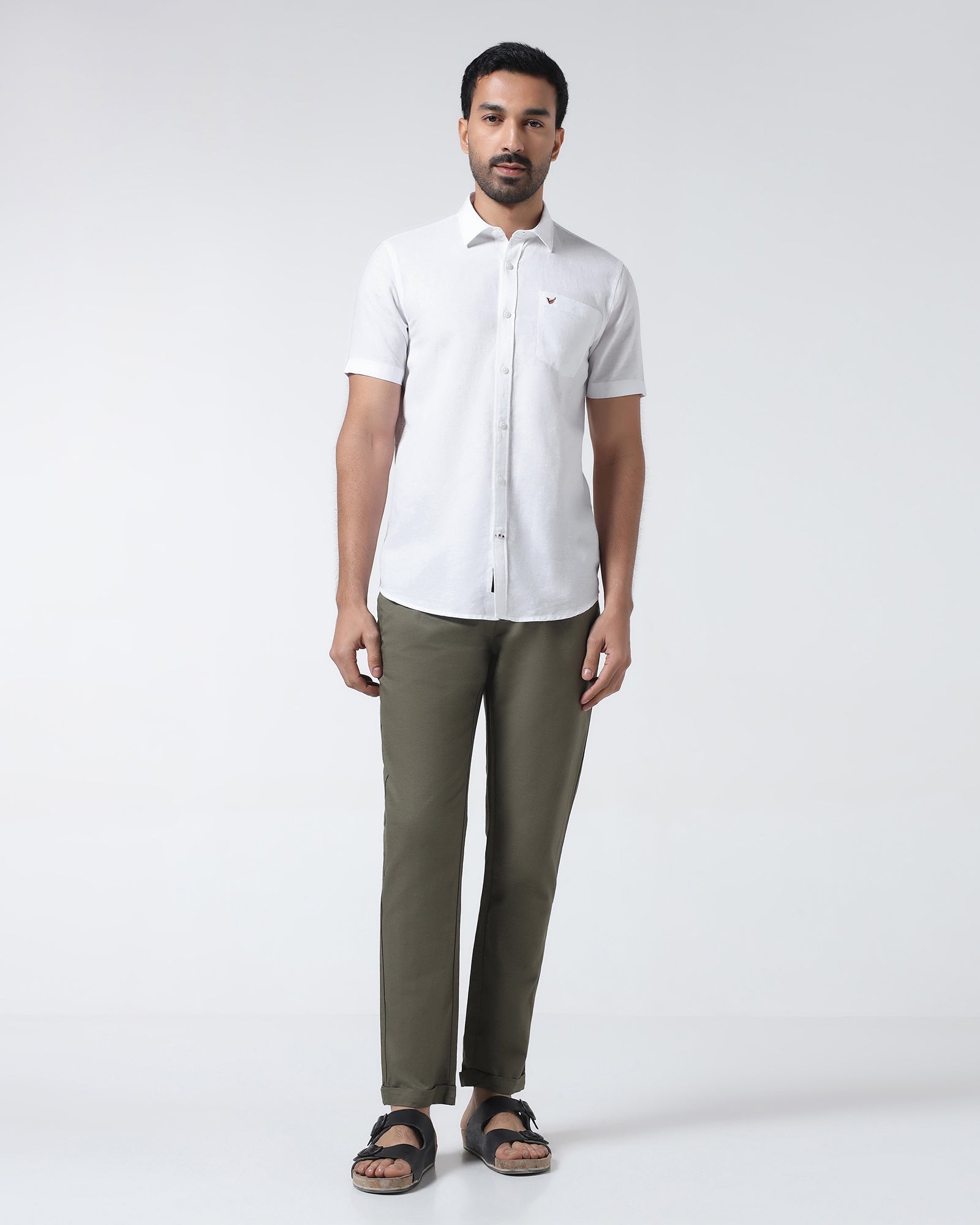 White Half Sleeve Linen Solid Shirt - Cleo