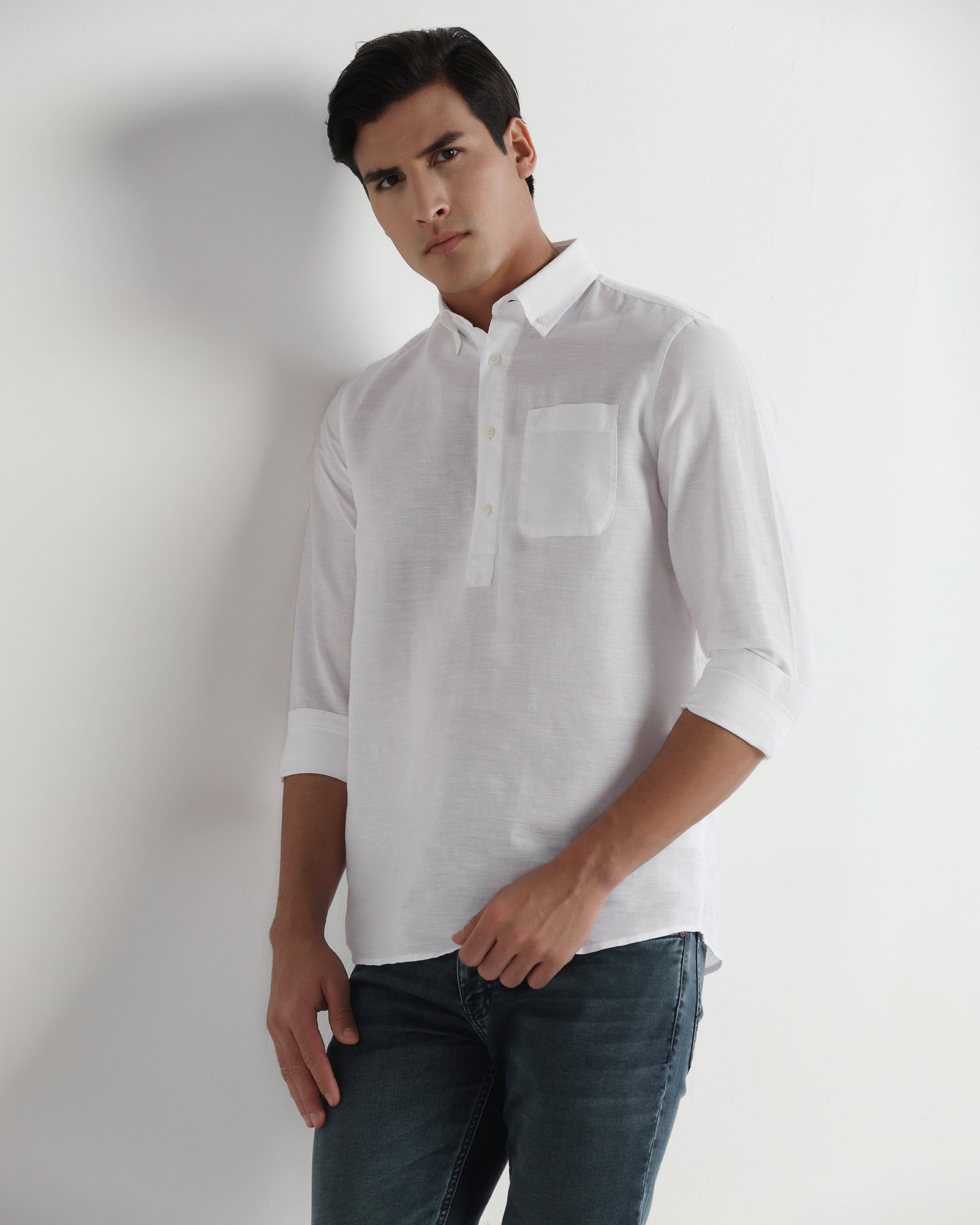 White Linen Solid Shirt - Joster