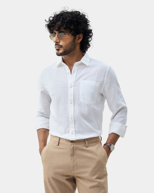 White Linen Solid Shirt - Salmon
